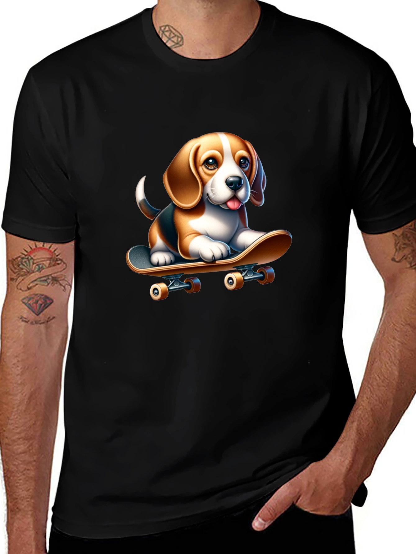 Dog on Skateboard Black T-Shirt