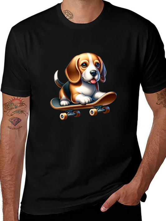 Dog on Skateboard Black T-Shirt
