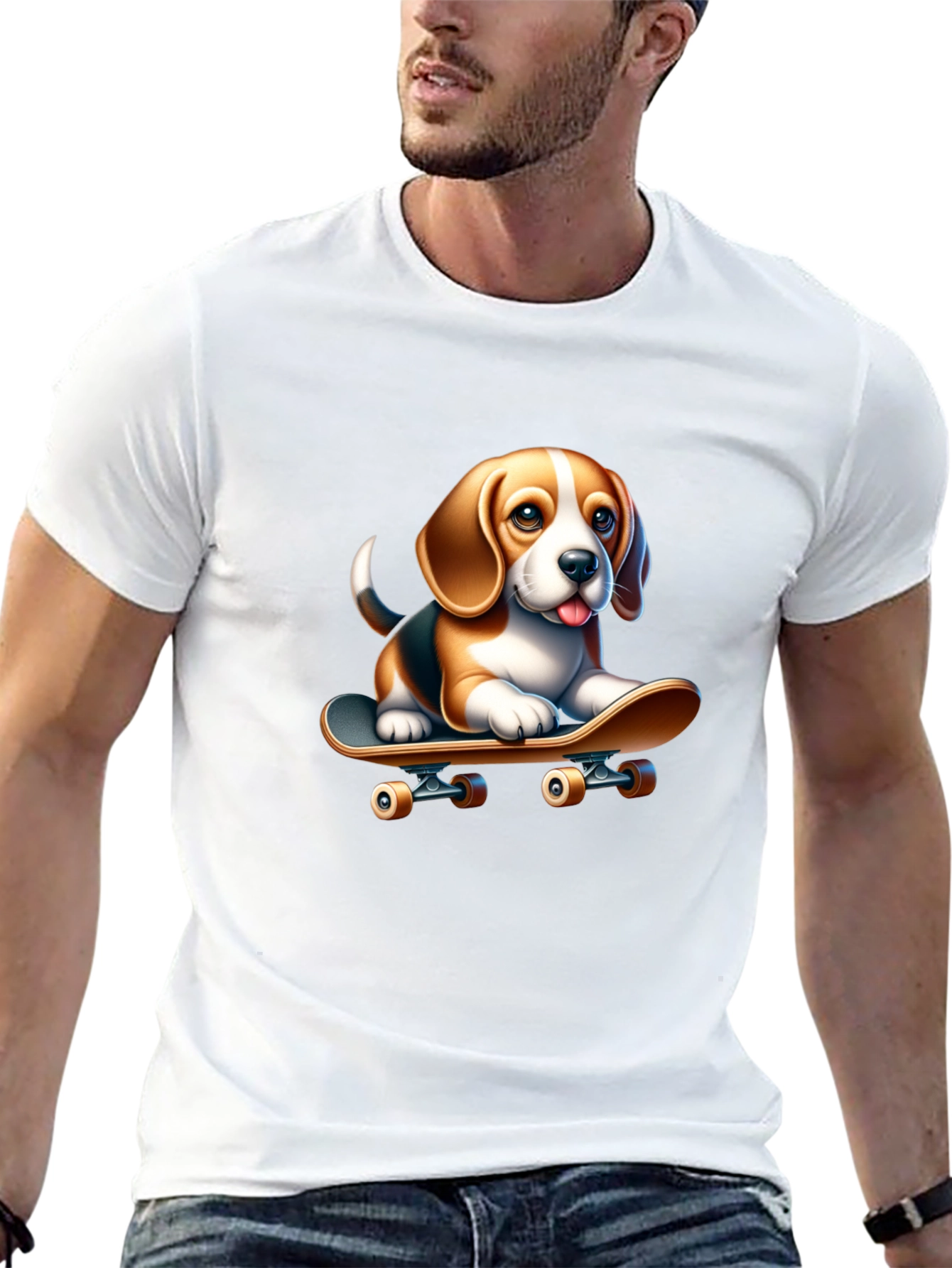 Dog on Skateboard Black T-Shirt