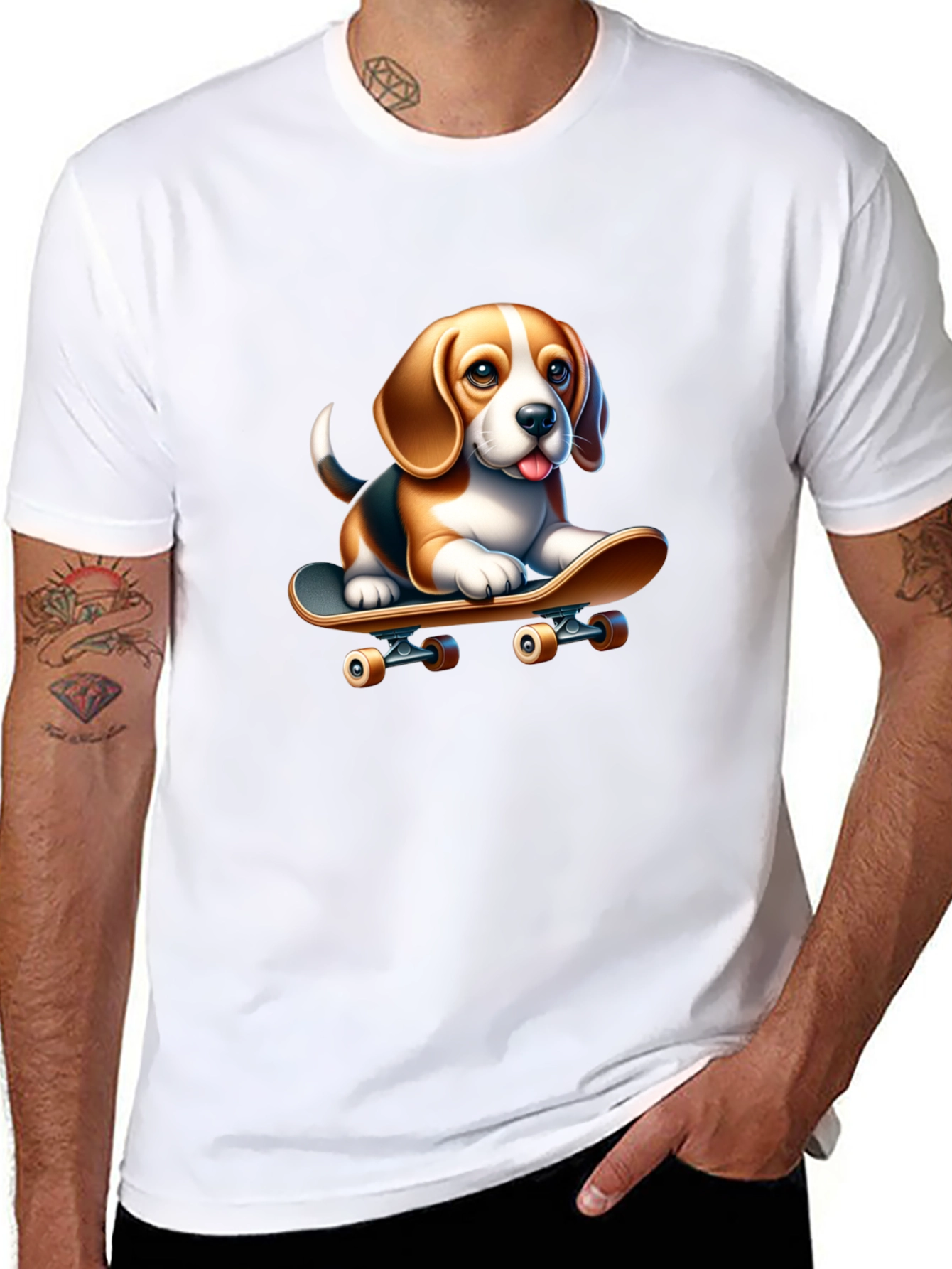 Dog on Skateboard Black T-Shirt