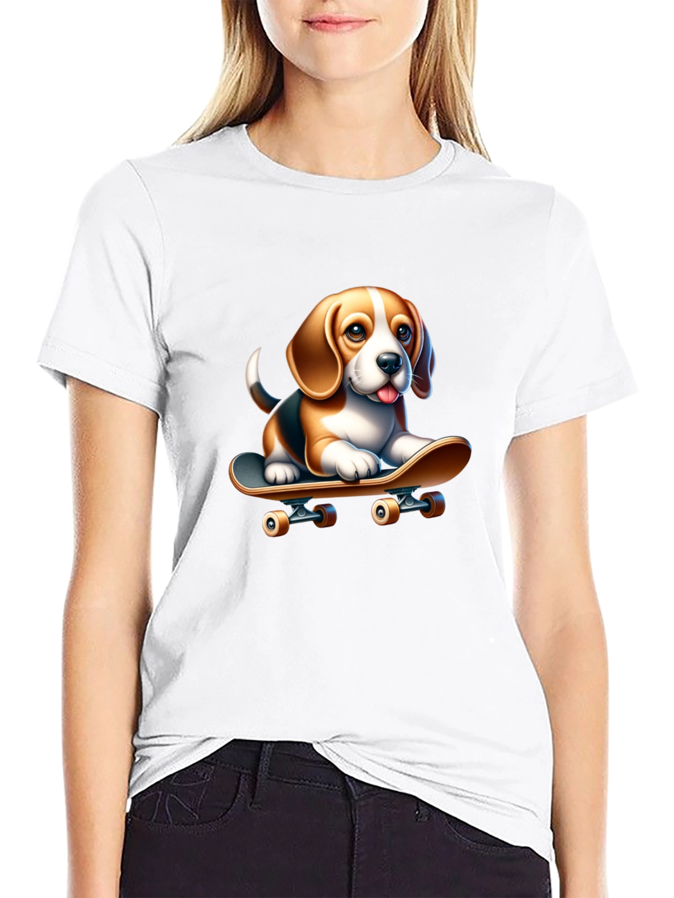 Dog on Skateboard Black T-Shirt