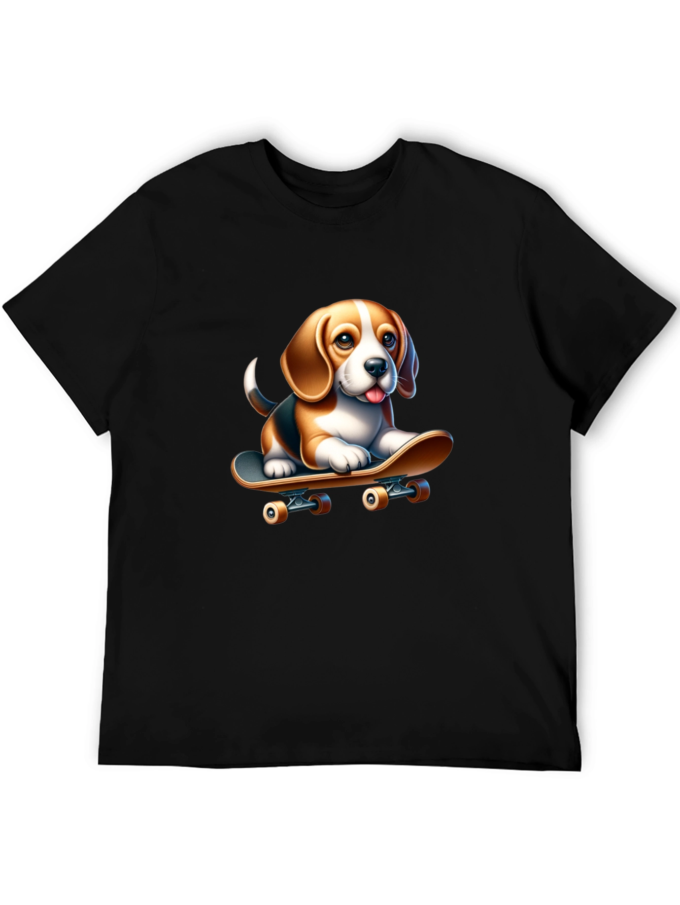 Dog on Skateboard Black T-Shirt
