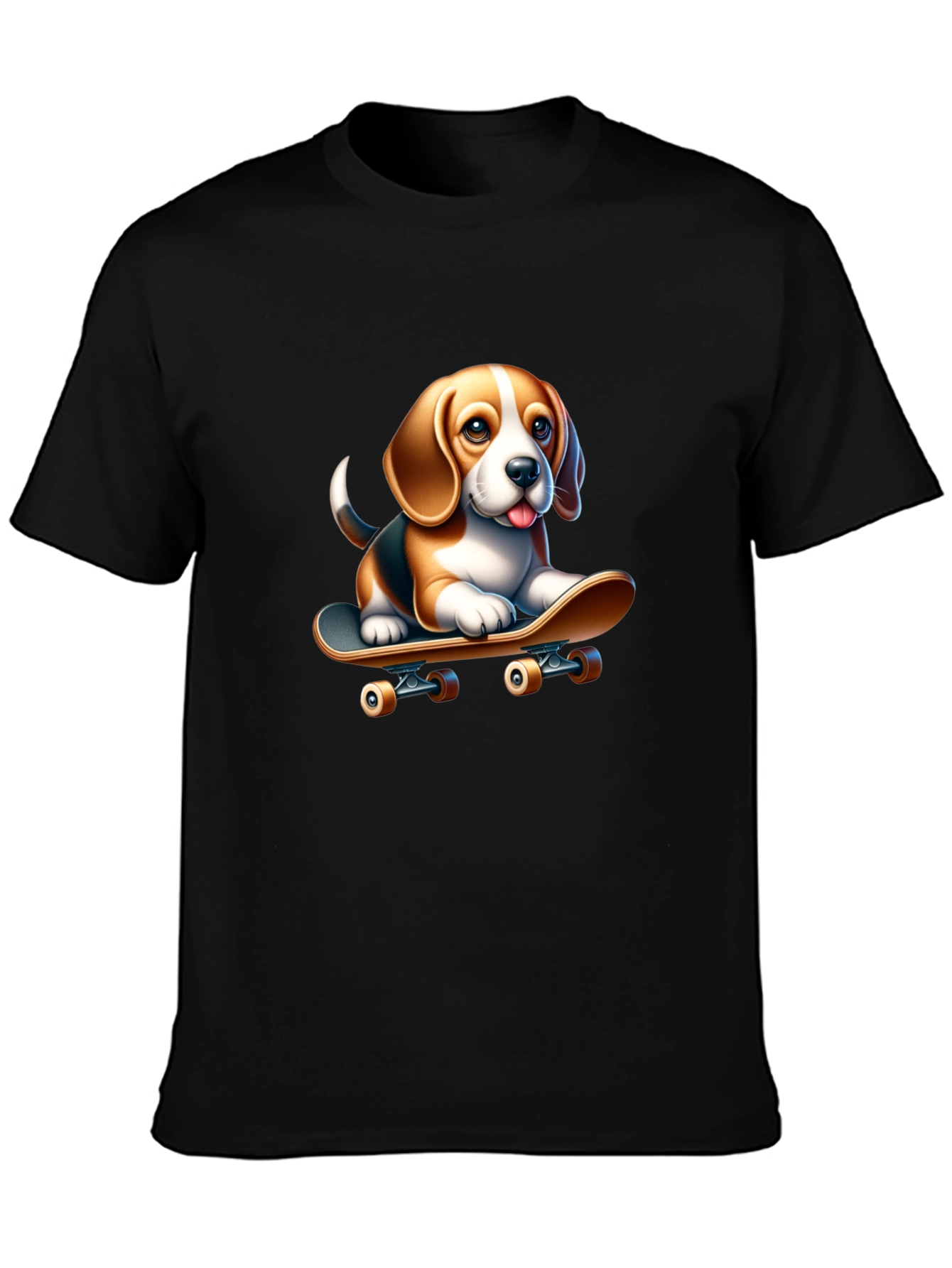 Dog on Skateboard Black T-Shirt