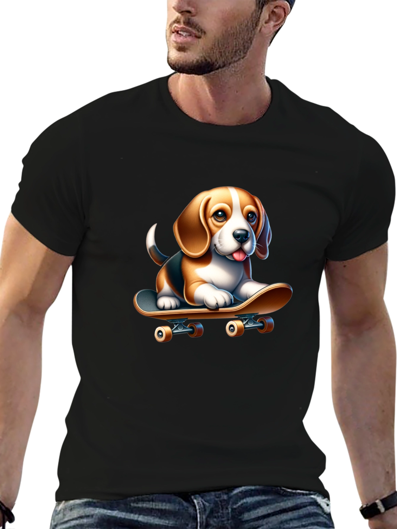 Dog on Skateboard Black T-Shirt
