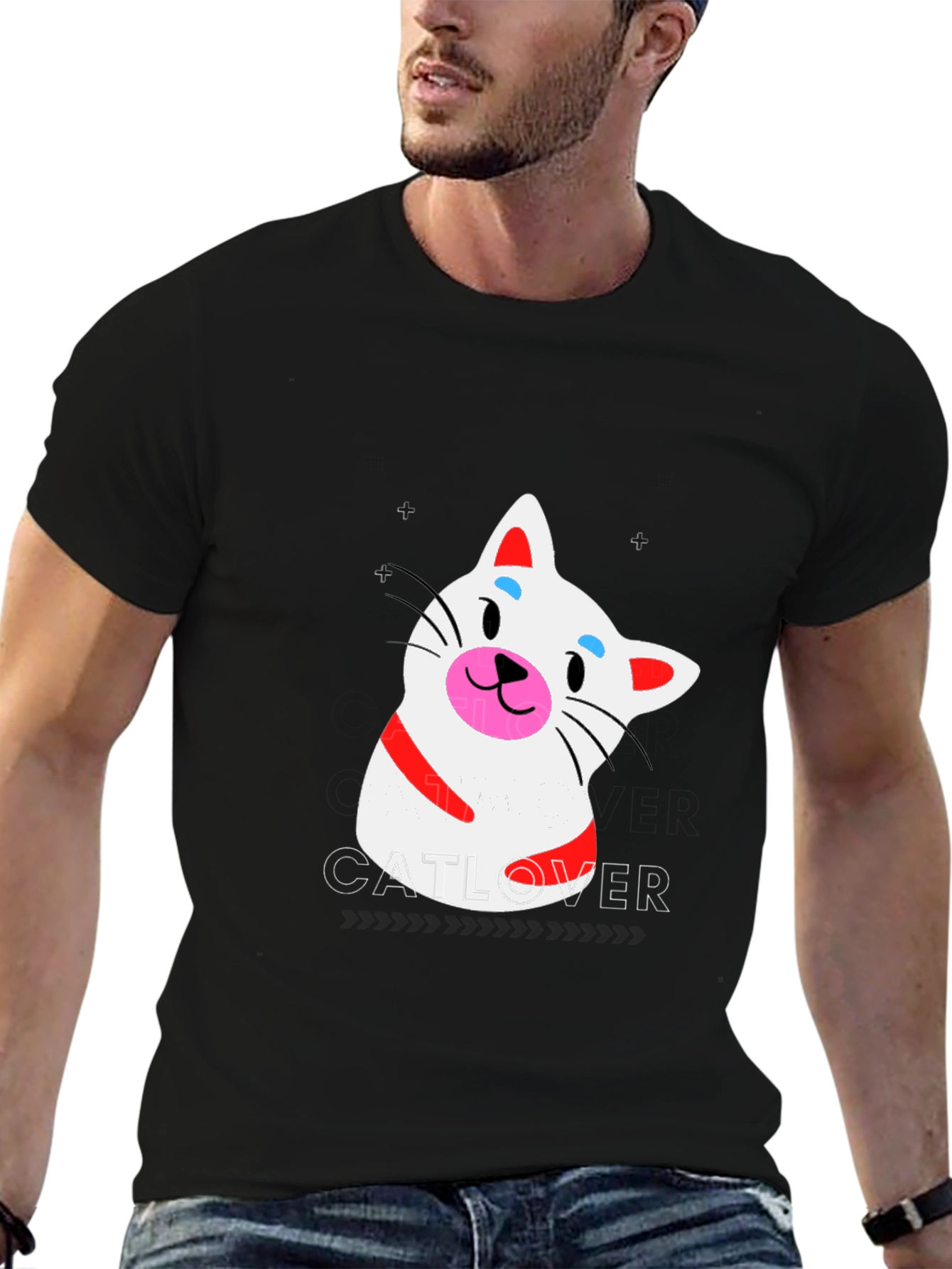 Cat Lover T-Shirt - Black Crew Neck Tee