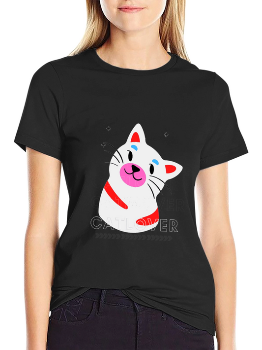 Cat Lover T-Shirt - Black Crew Neck Tee