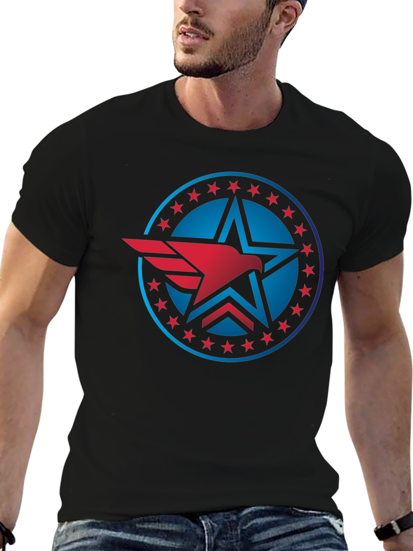 Patriotic Eagle Star Black T-Shirt