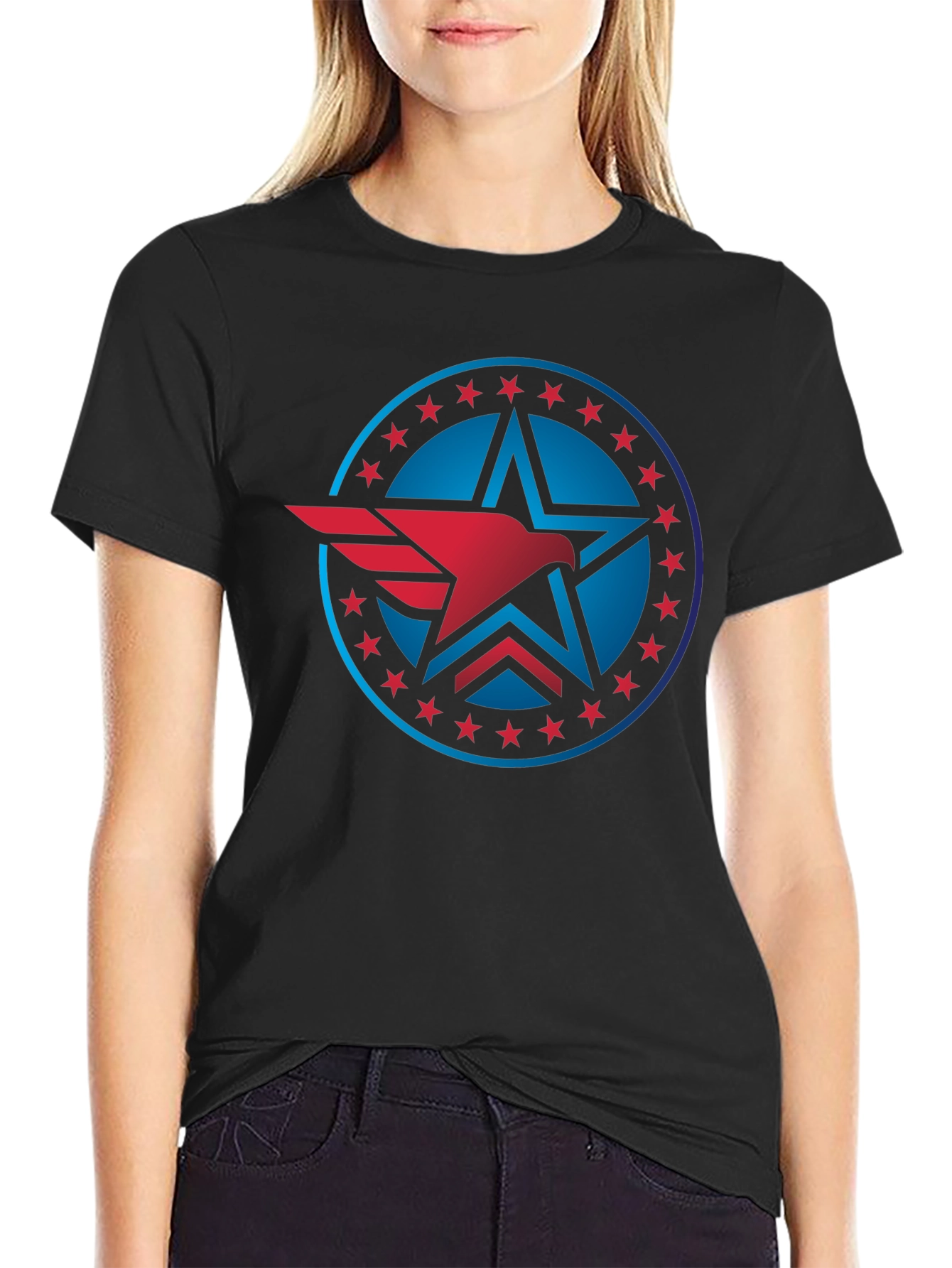 Patriotic Eagle Star Black T-Shirt