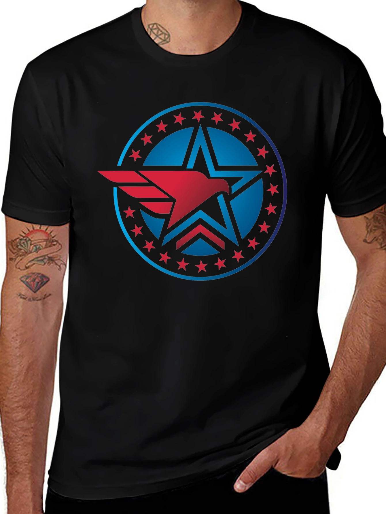 Patriotic Eagle Star Black T-Shirt