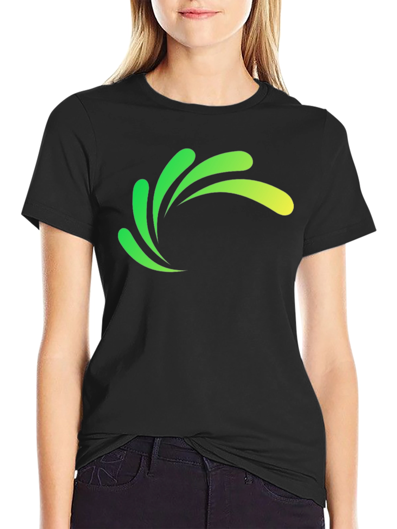 Modern Green Splash Graphic Black T-Shirt