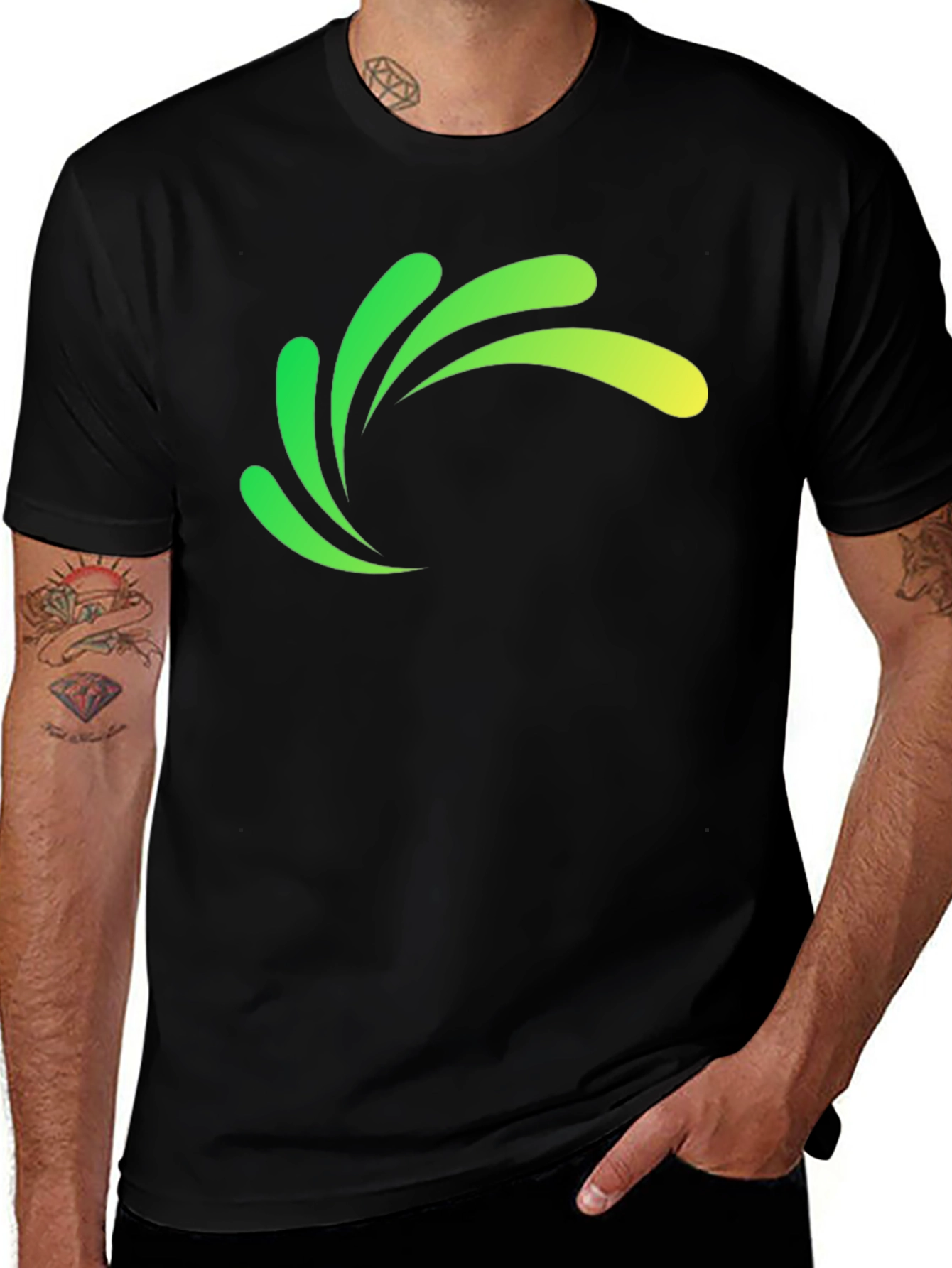 Modern Green Splash Graphic Black T-Shirt