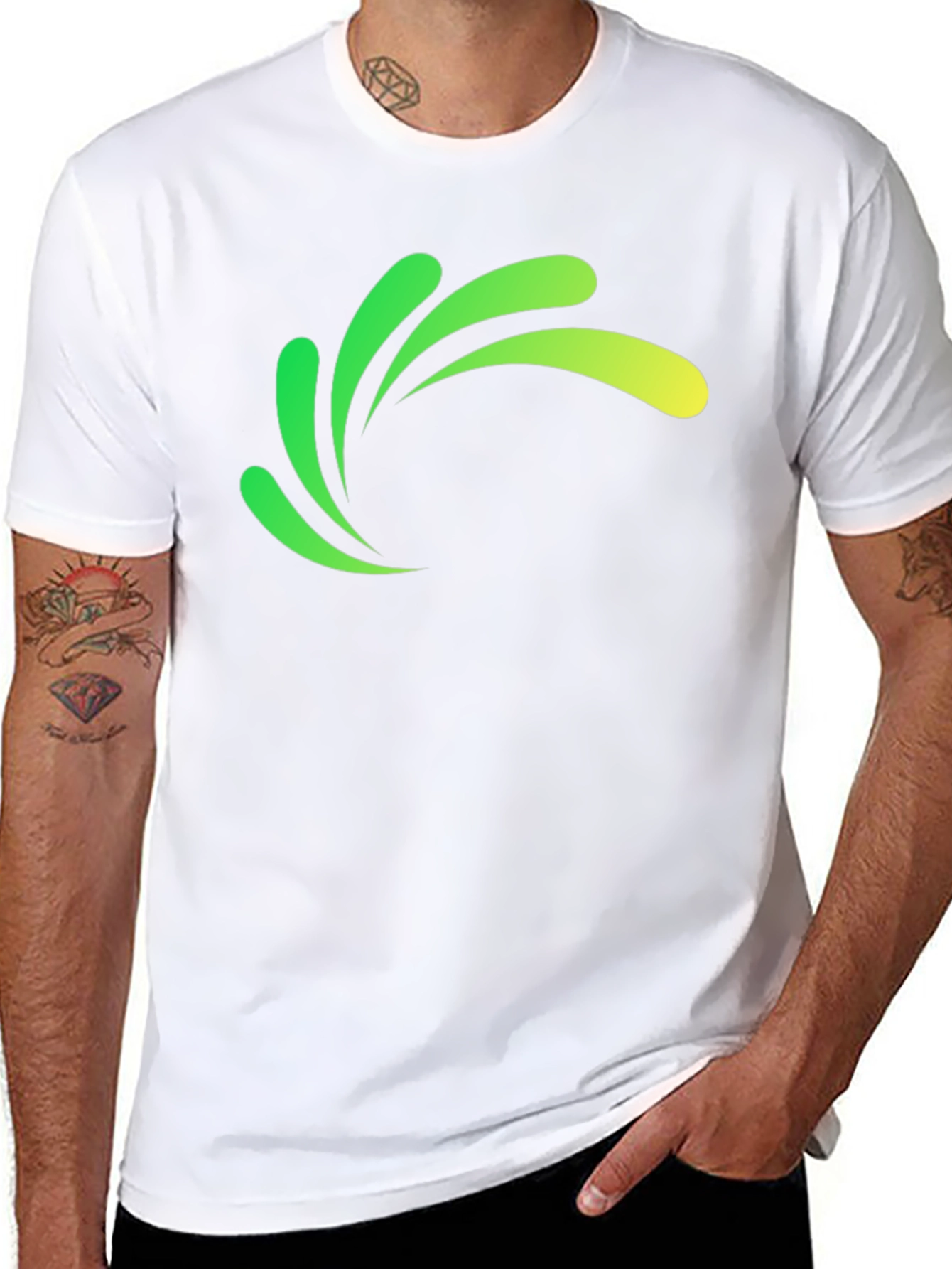 Modern Green Splash Graphic Black T-Shirt