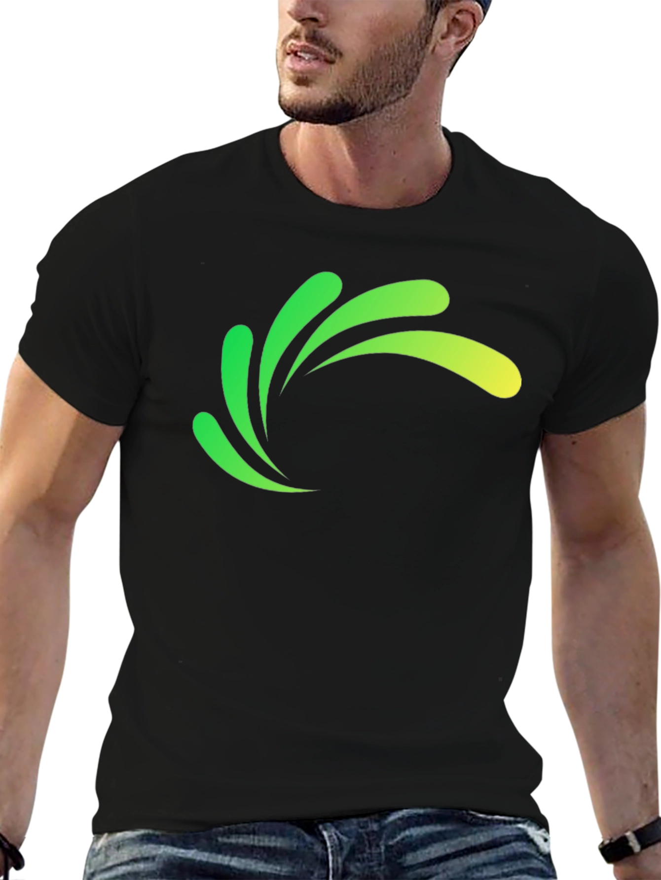 Modern Green Splash Graphic Black T-Shirt