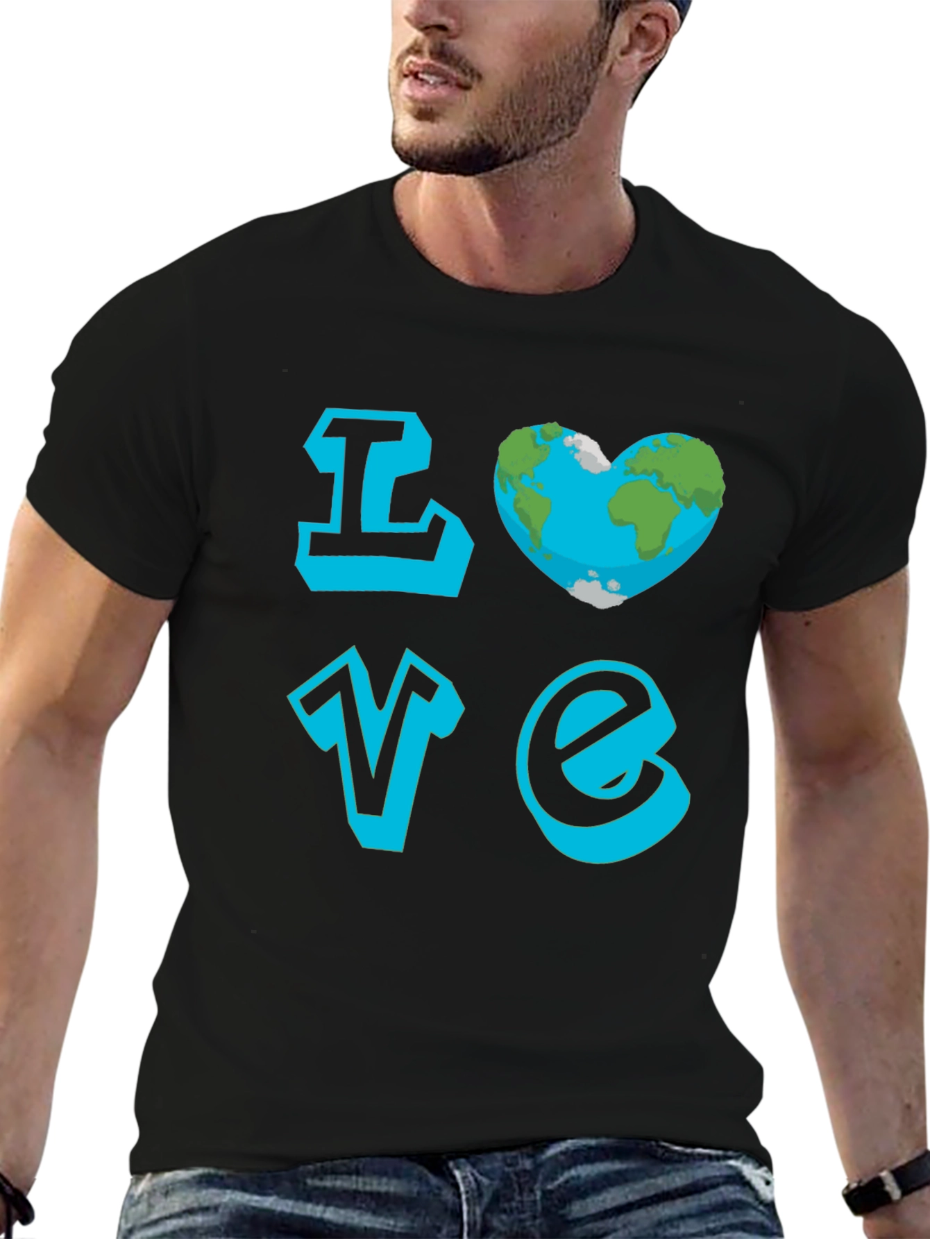 Love Earth Graphic Tee - Black Cotton T-Shirt