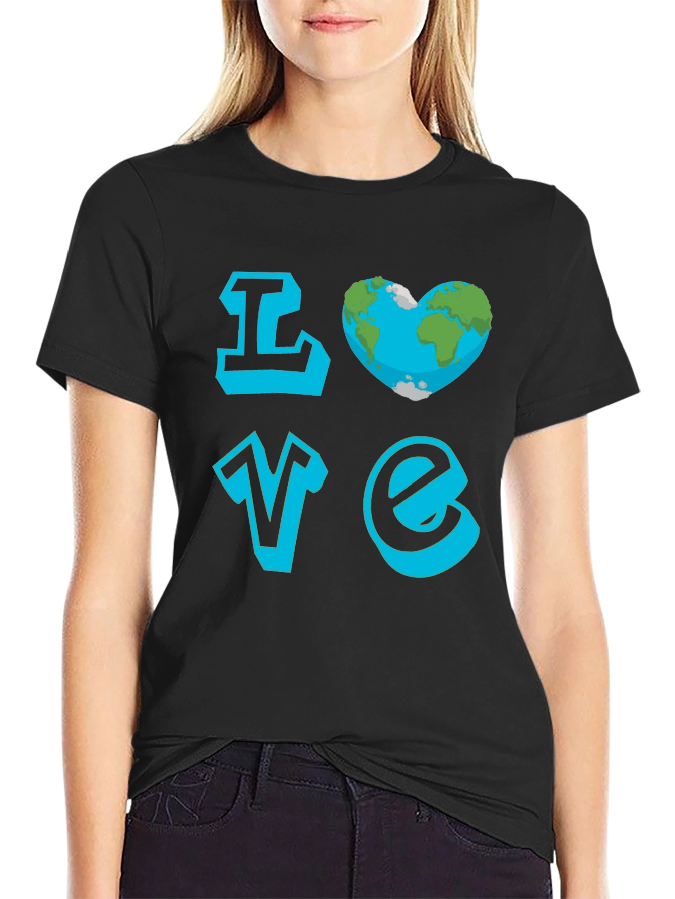 Love Earth Graphic Tee - Black Cotton T-Shirt
