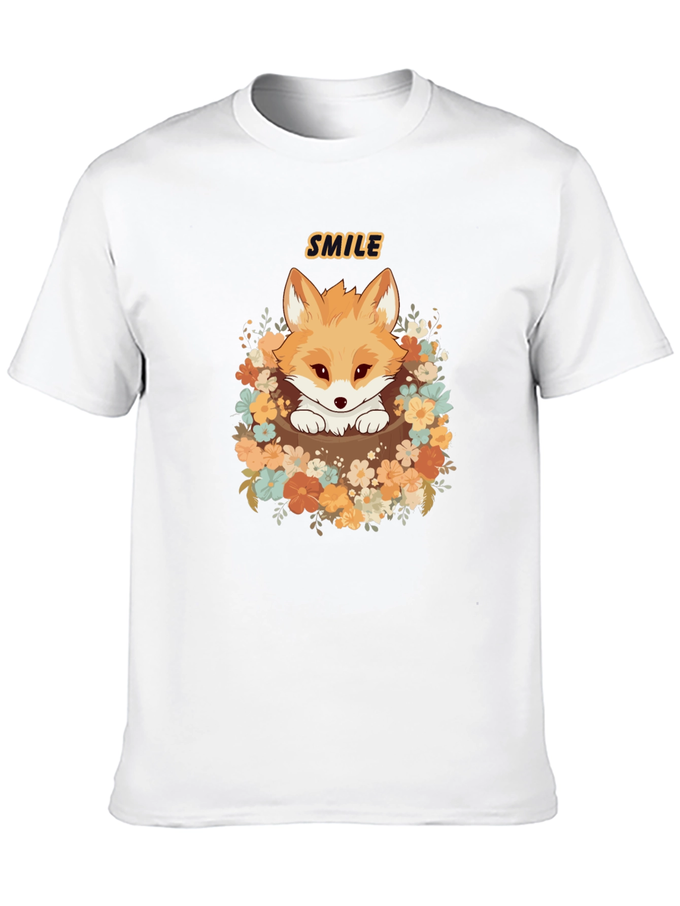 Cute Fox Smile Graphic T-Shirt - Black