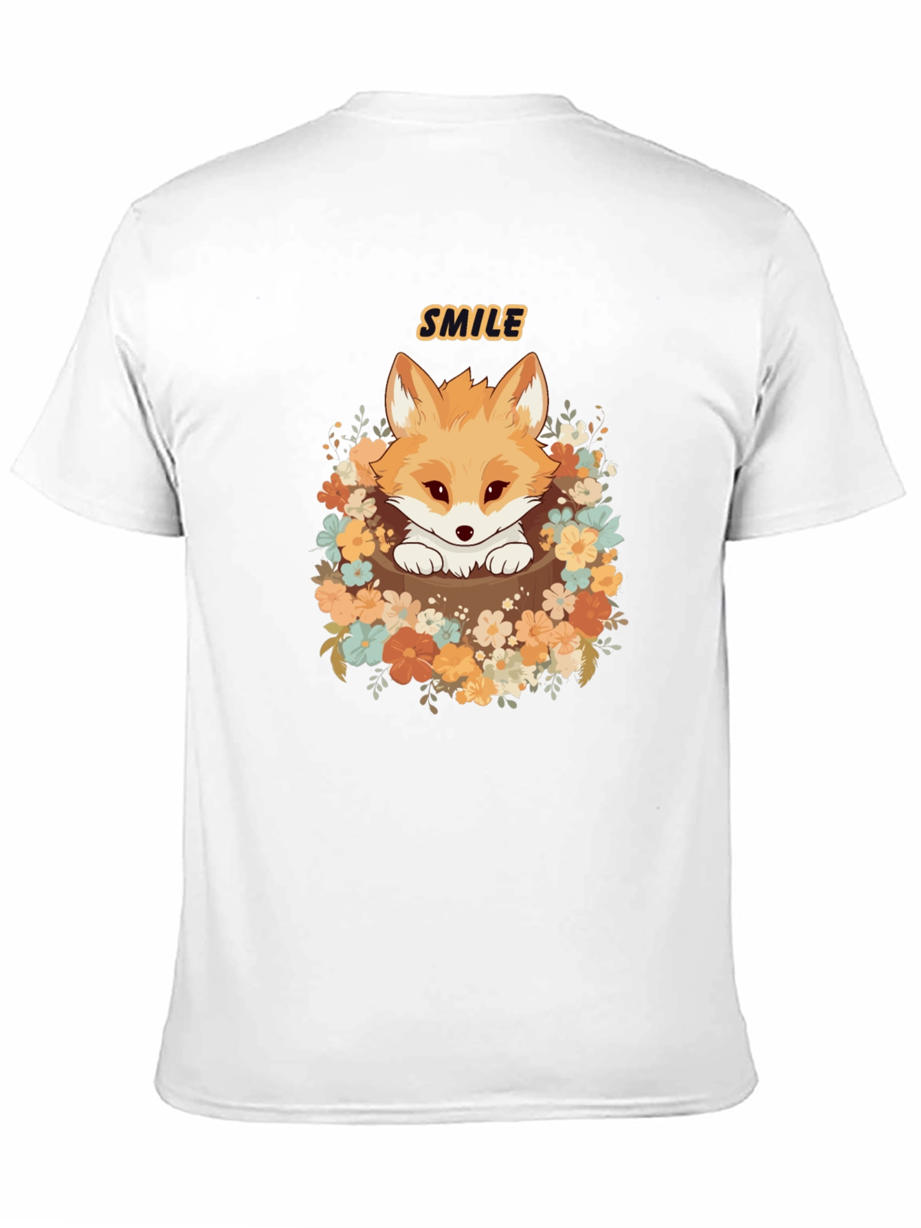 Cute Fox Smile Graphic T-Shirt - Black