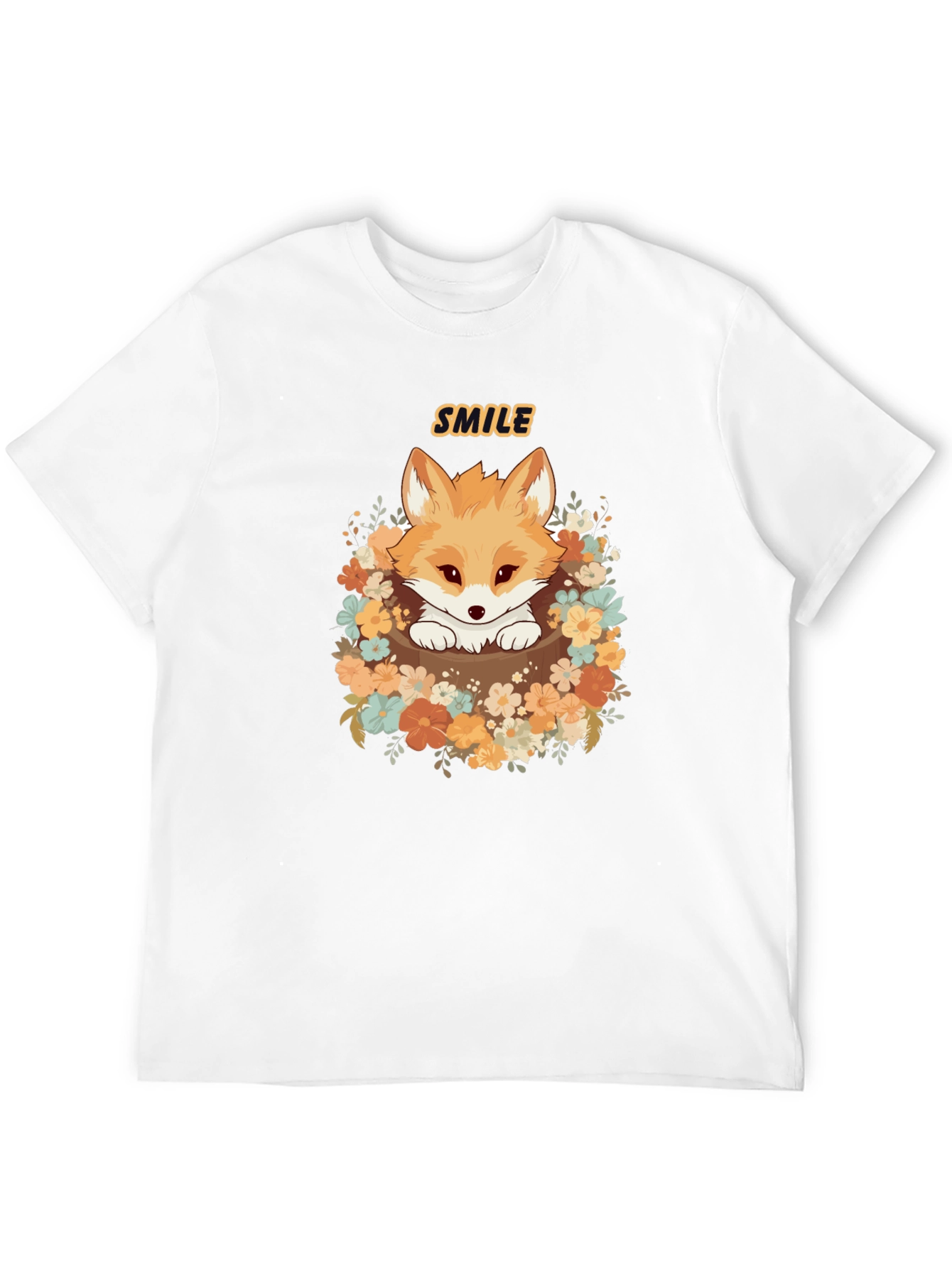 Cute Fox Smile Graphic T-Shirt - Black