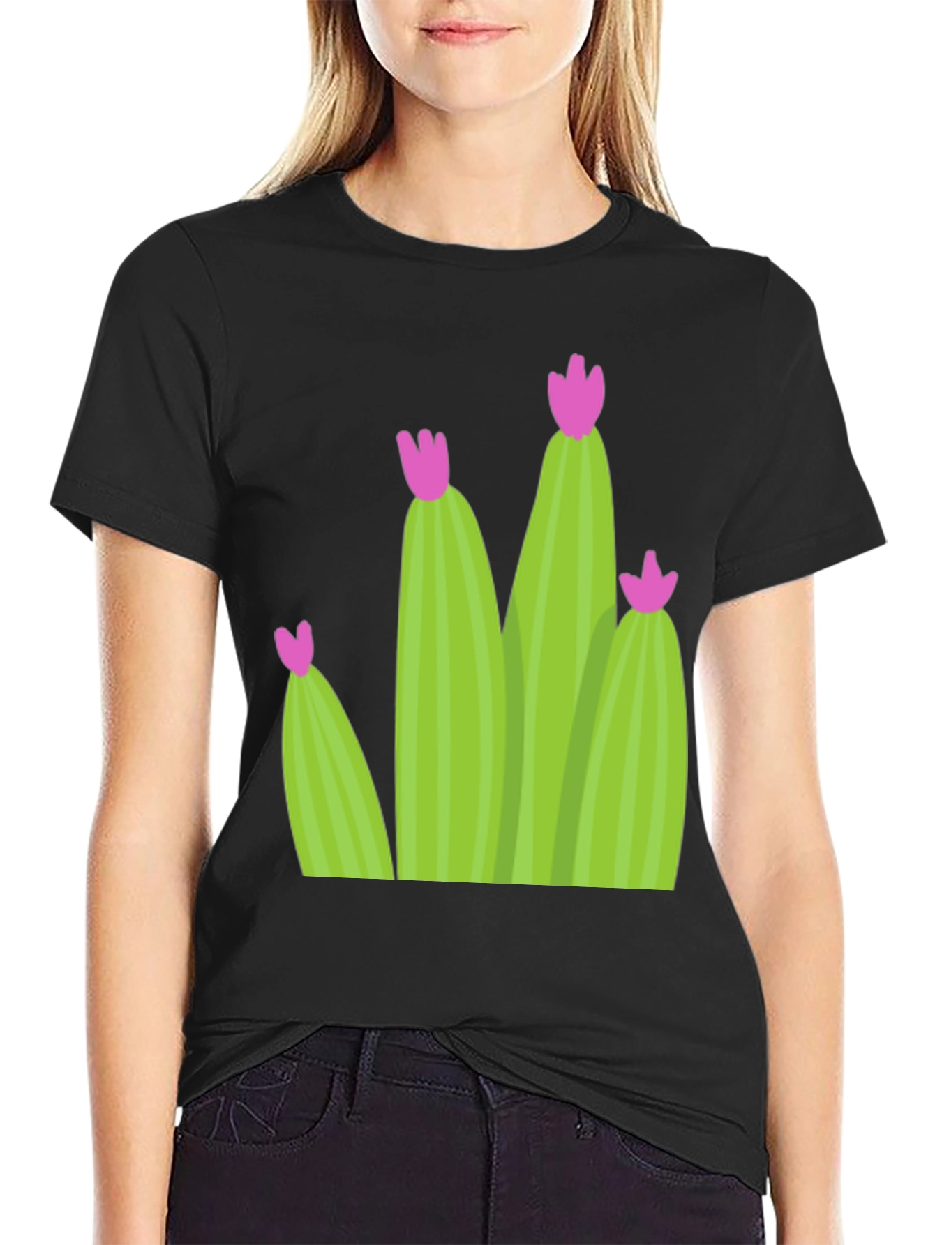 Cactus Bloom Black T-Shirt - Nature Inspired Tee