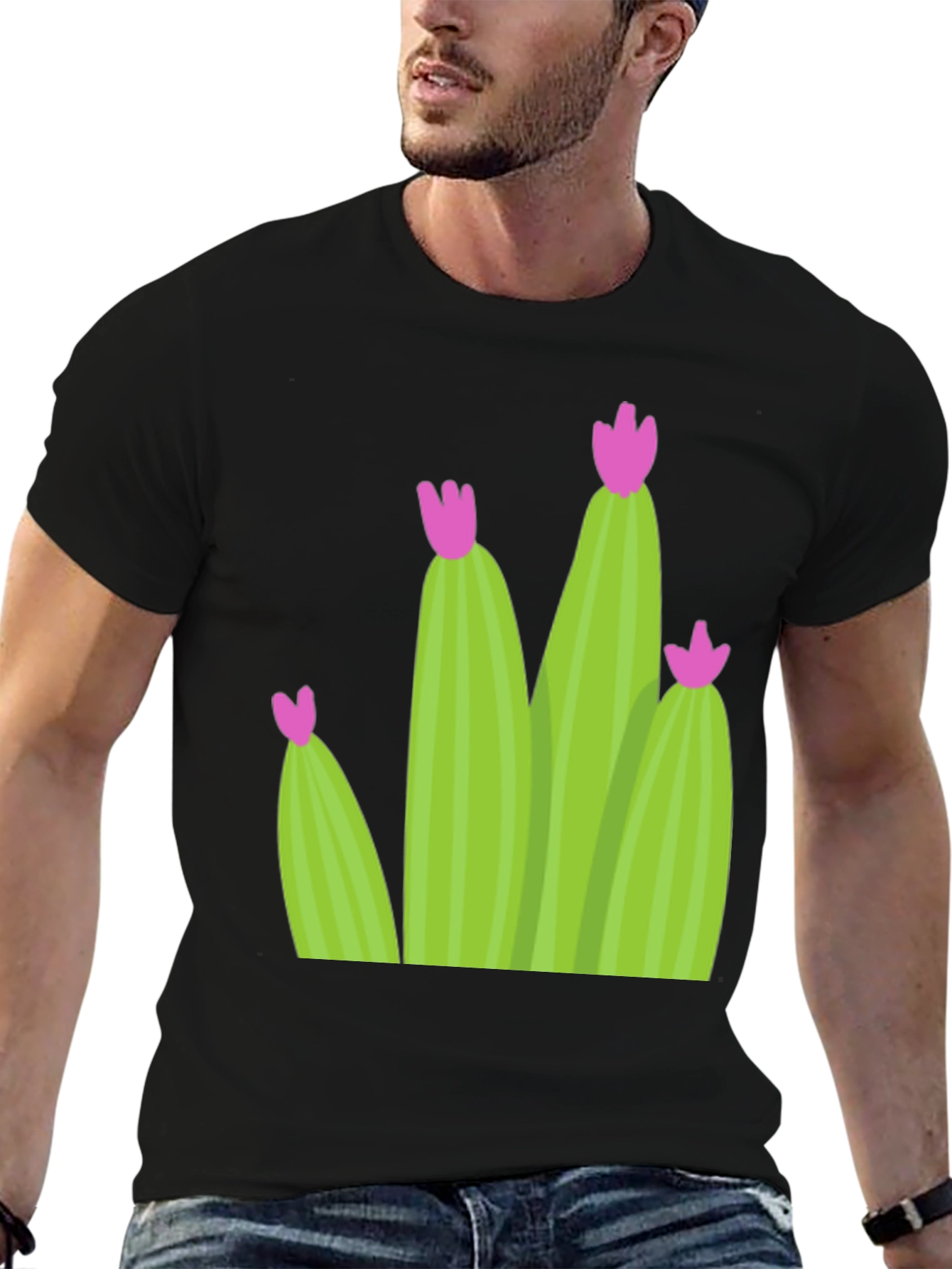 Cactus Bloom Black T-Shirt - Nature Inspired Tee