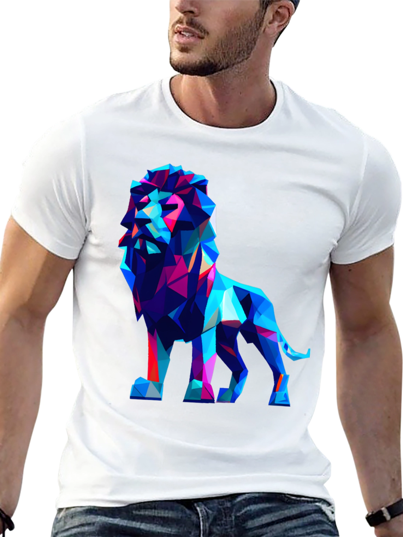 Geometric Lion Graphic Tee - Modern Art Shirt