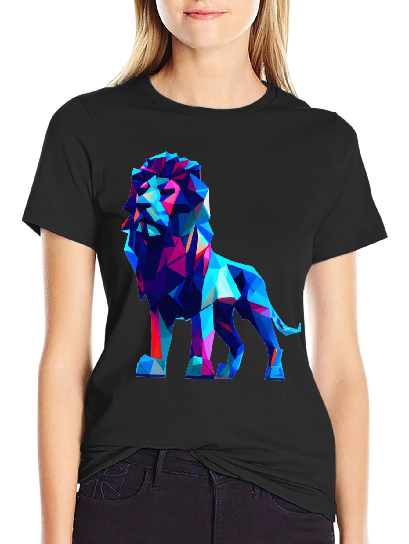 Geometric Lion Graphic Tee - Modern Art Shirt