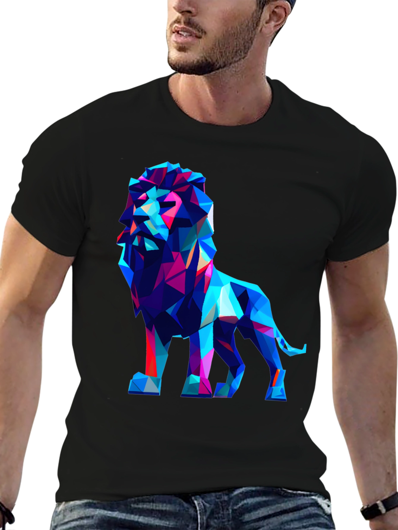 Geometric Lion Graphic Tee - Modern Art Shirt