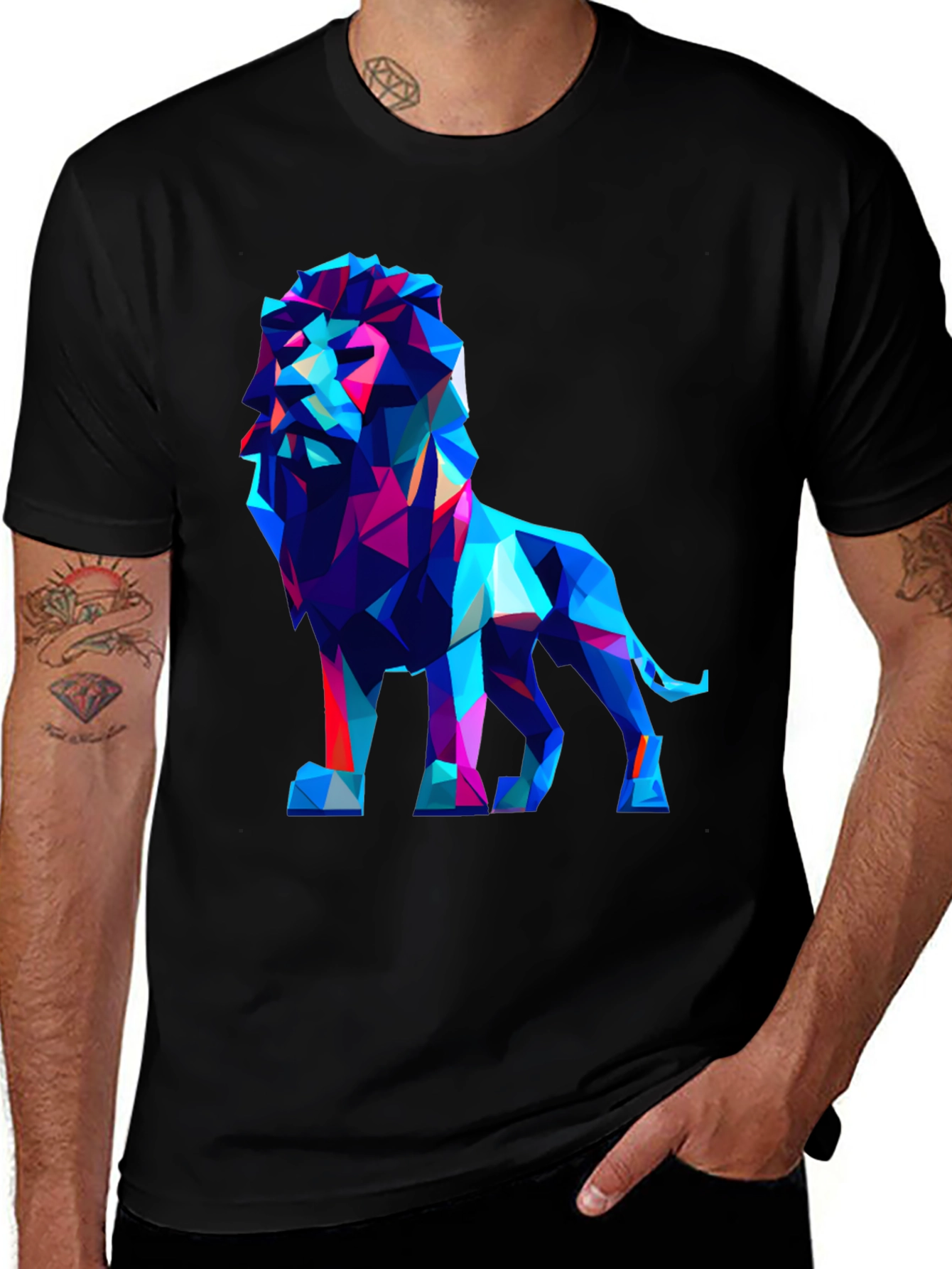 Geometric Lion Graphic Tee - Modern Art Shirt