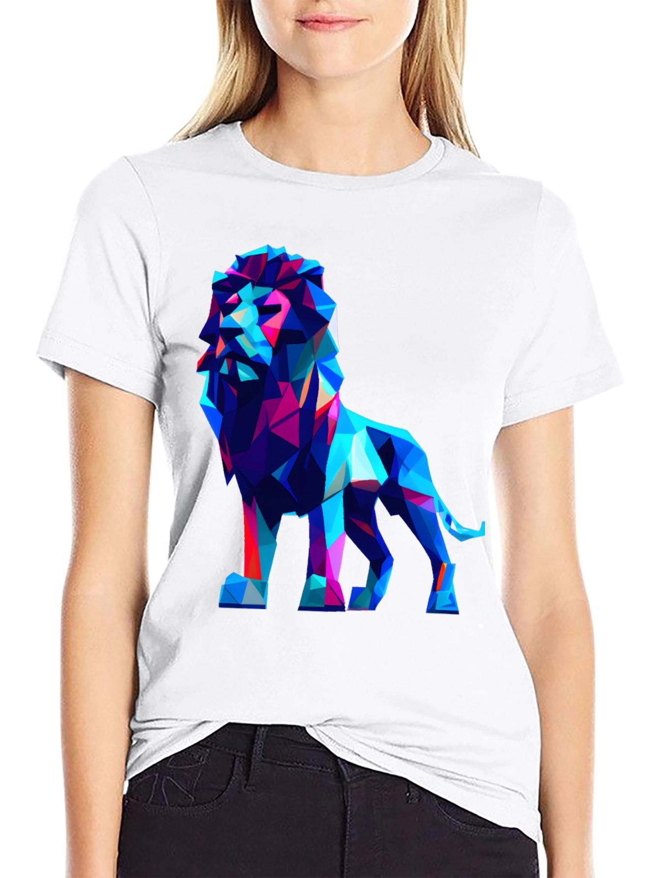 Geometric Lion Graphic Tee - Modern Art Shirt