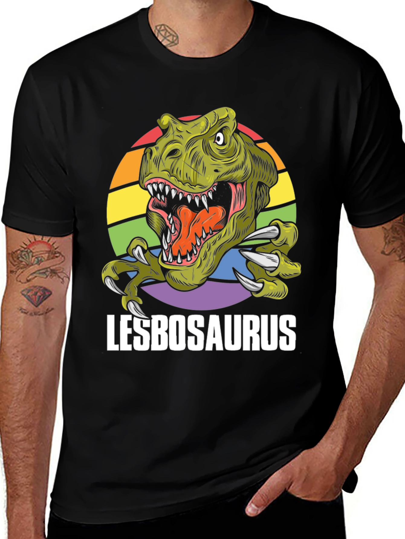 Lesbosaurus T-Shirt - Rainbow Dinosaur Pride Tee