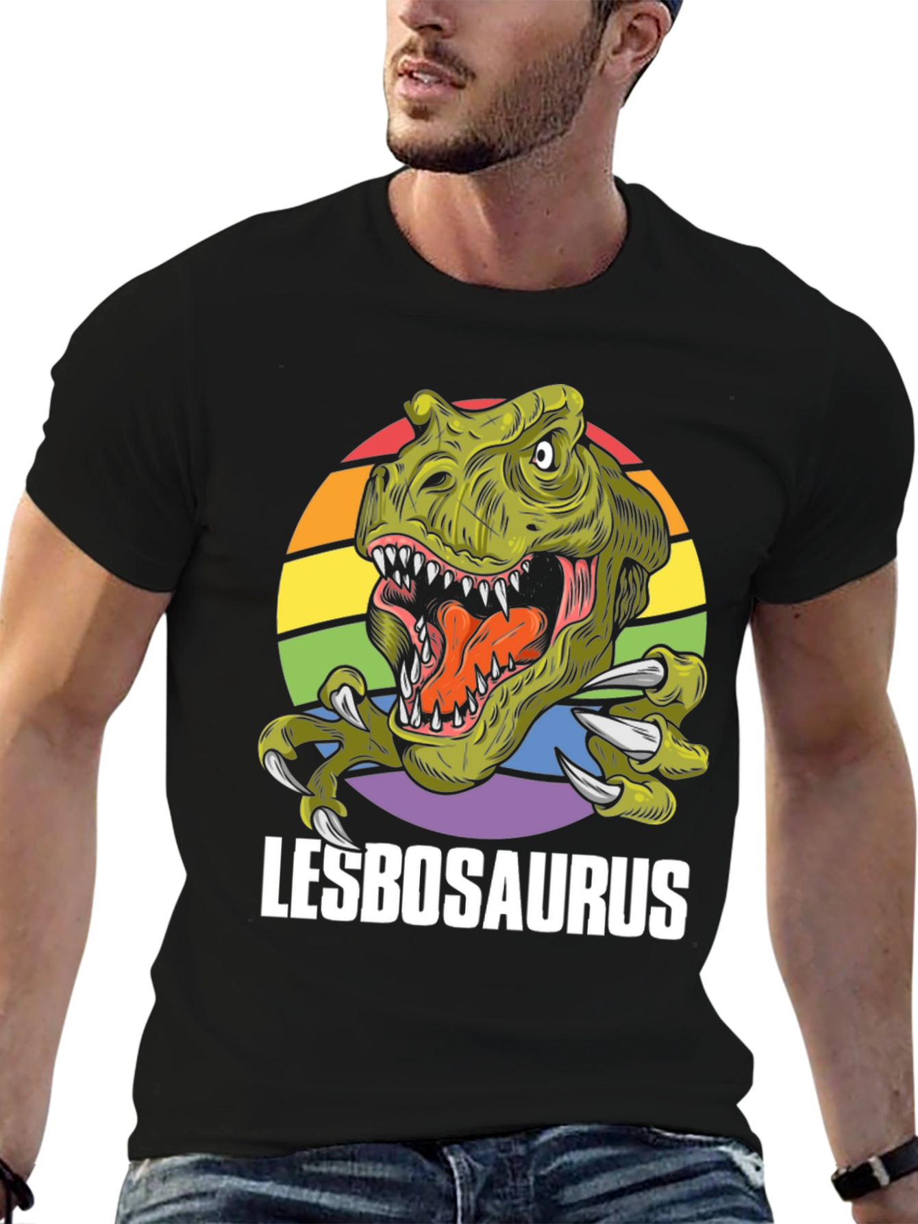Lesbosaurus T-Shirt - Rainbow Dinosaur Pride Tee