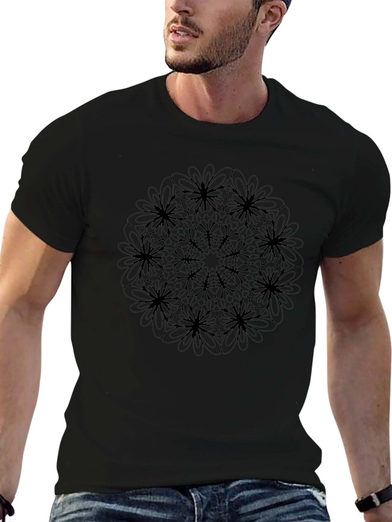 Floral Mandala Graphic Black T-Shirt