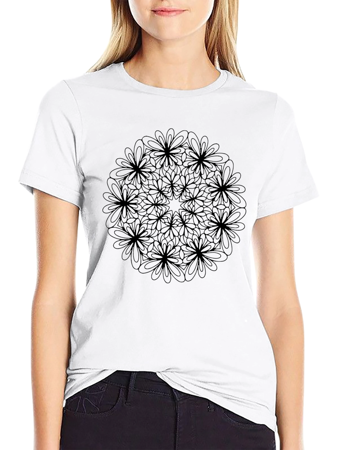 Floral Mandala Graphic Black T-Shirt
