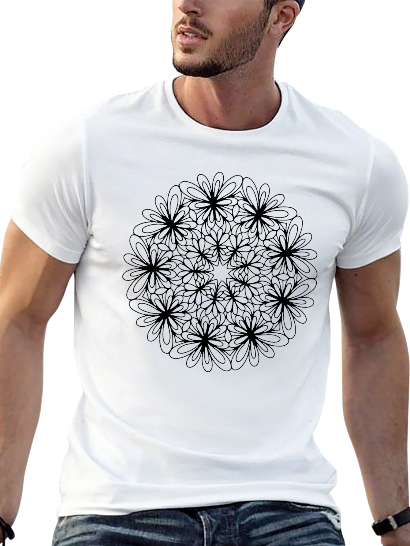 Floral Mandala Graphic Black T-Shirt