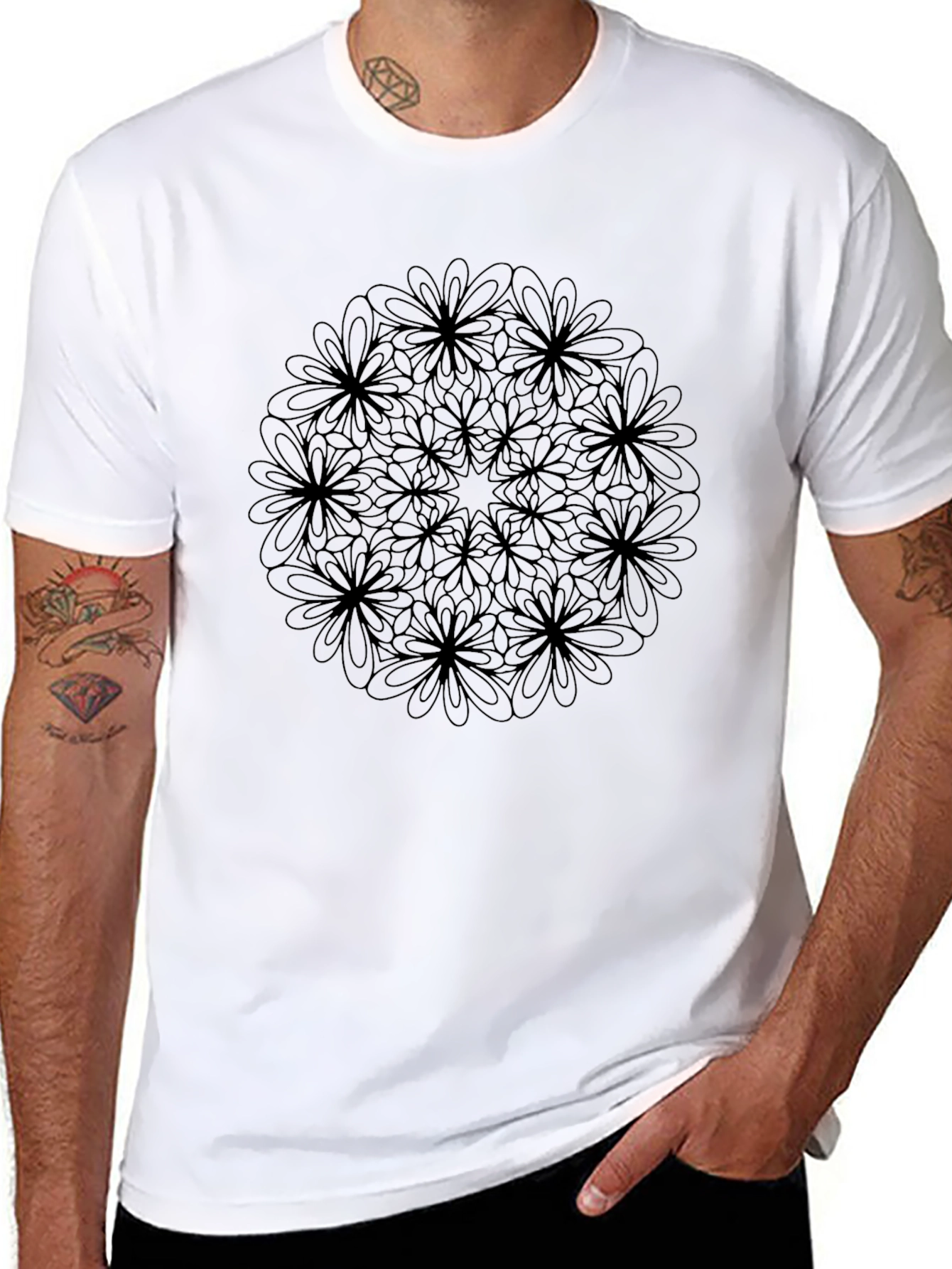 Floral Mandala Graphic Black T-Shirt