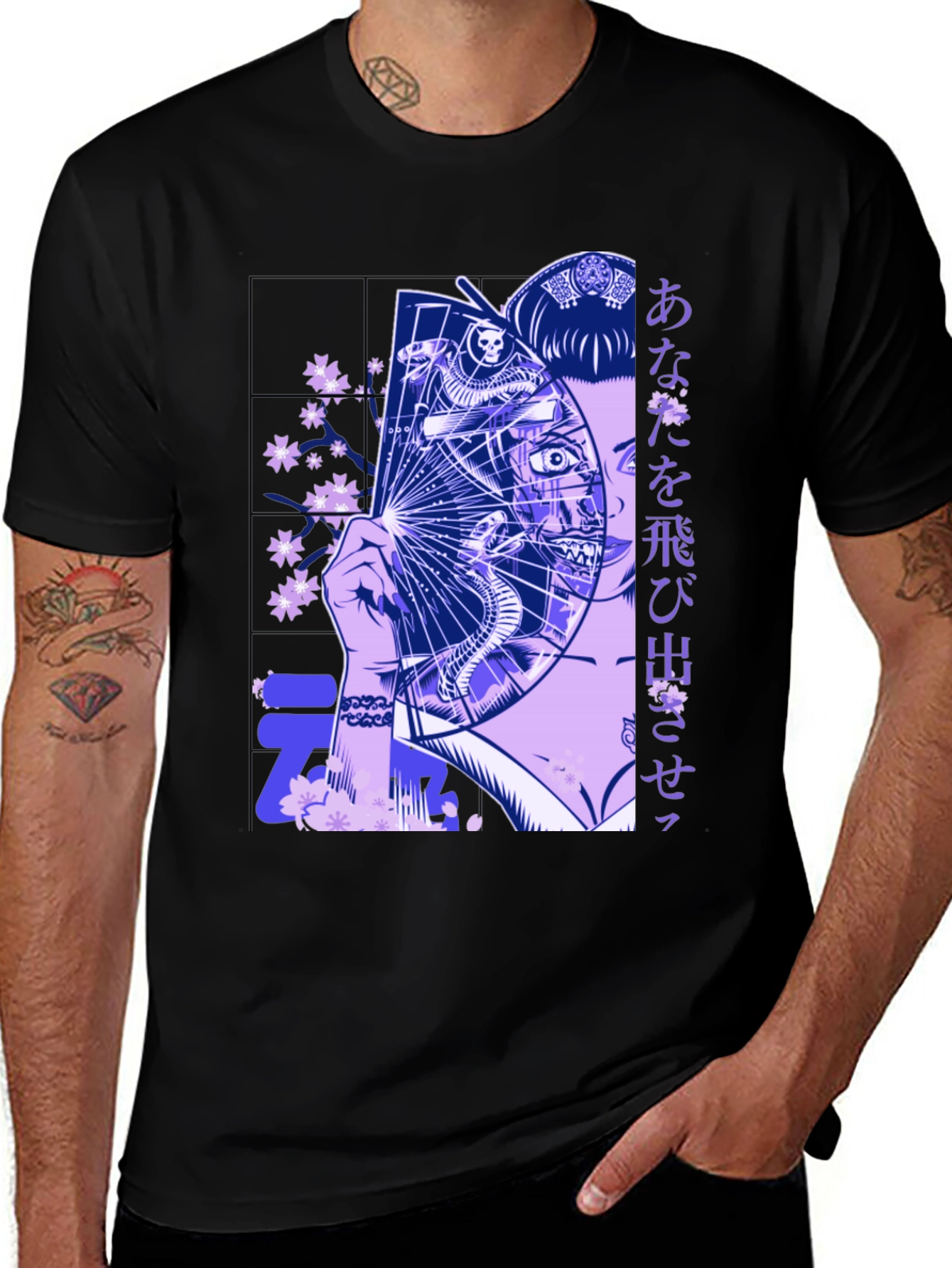 Geisha Fan Graphic Tee - Unique Design