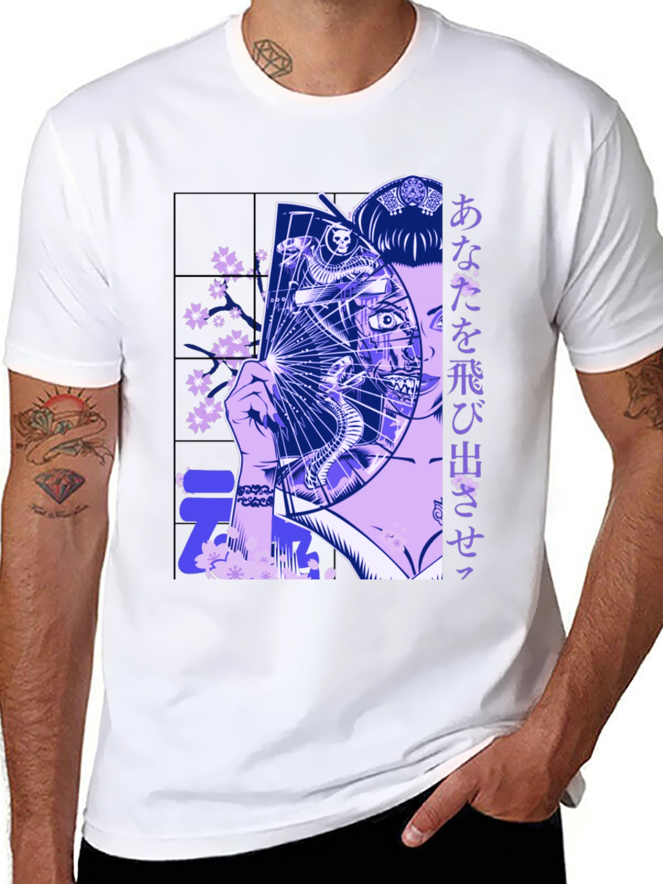 Geisha Fan Graphic Tee - Unique Design