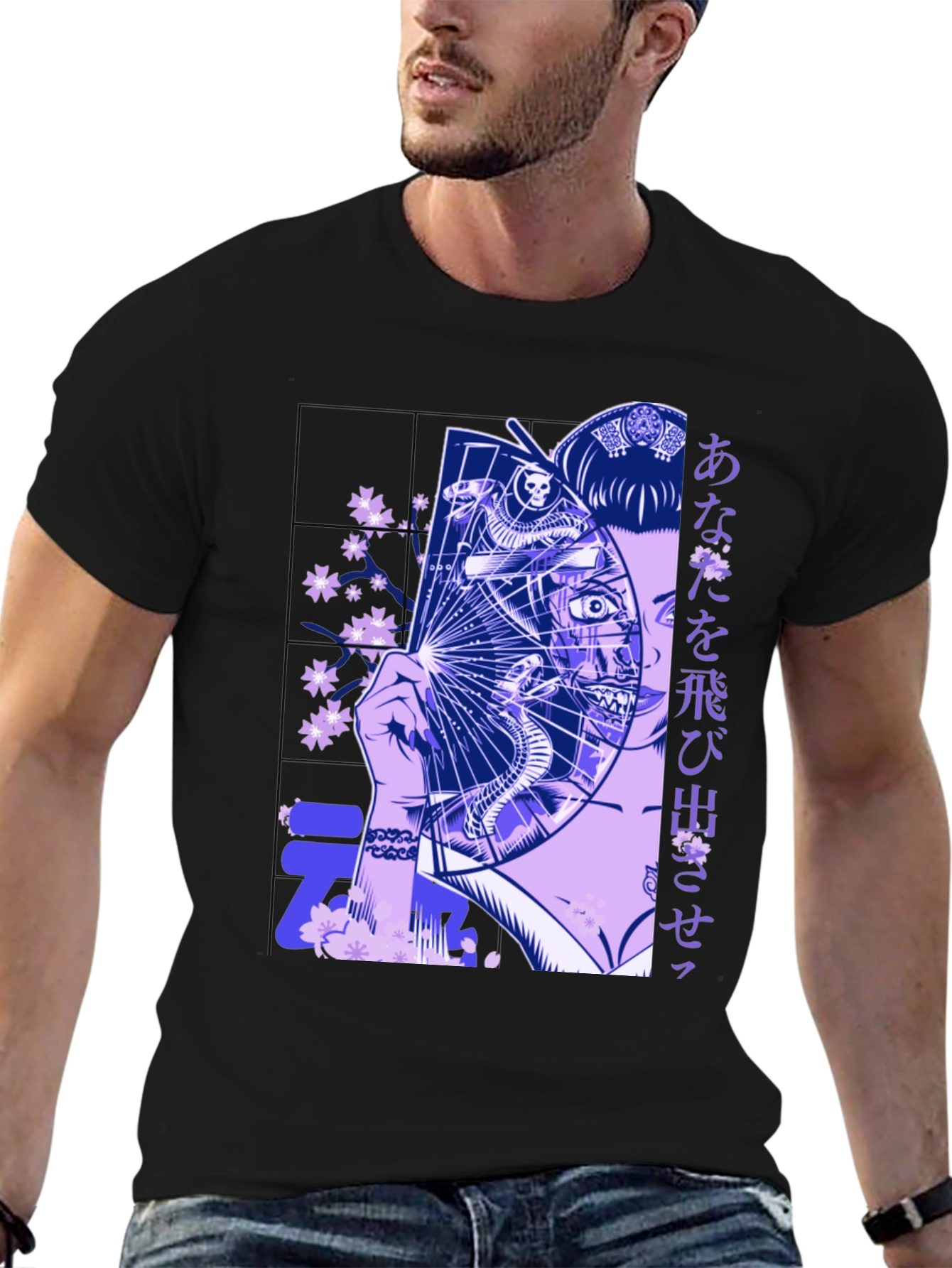 Geisha Fan Graphic Tee - Unique Design