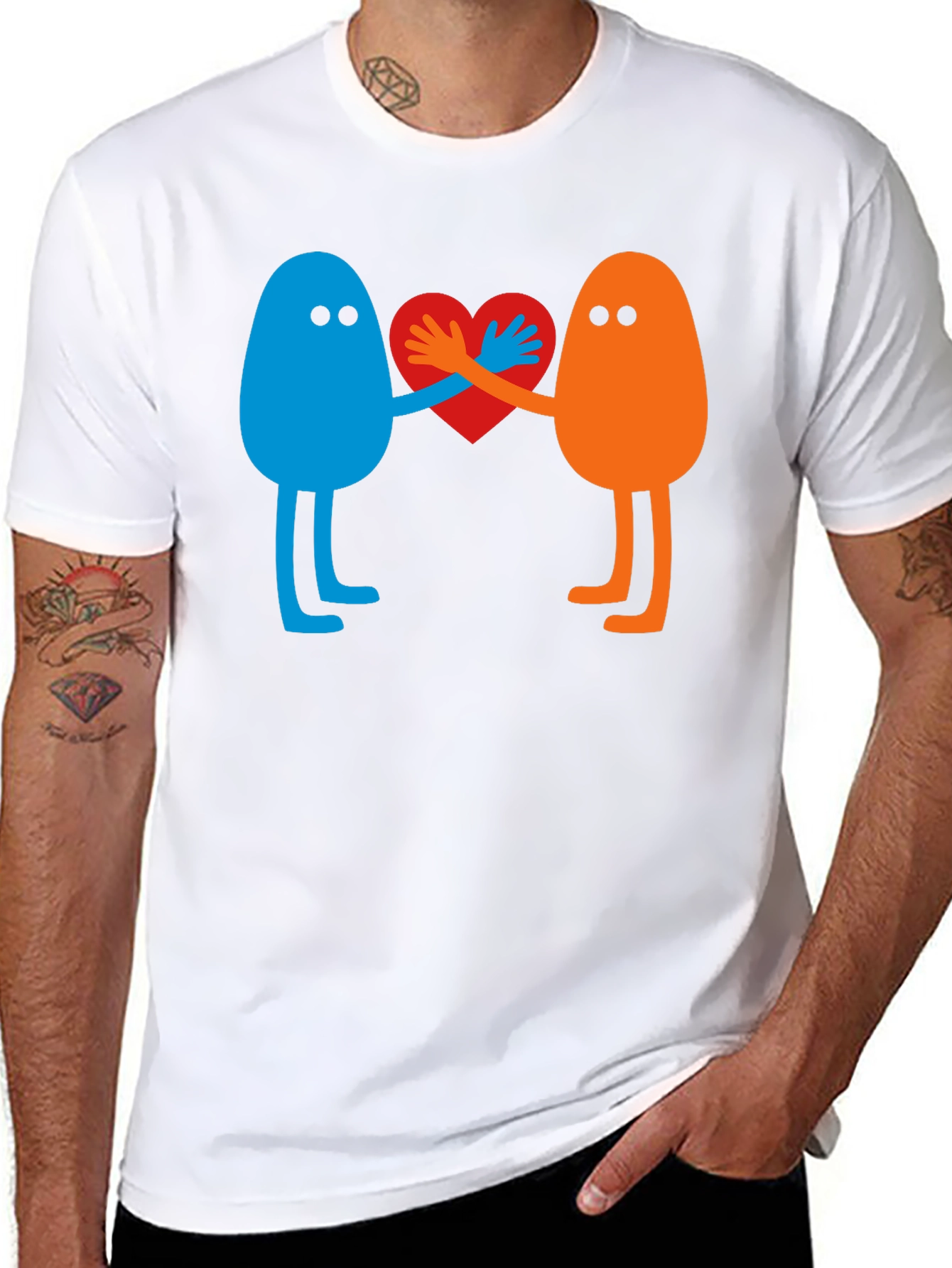 Heart Together T-Shirt: Blue & Orange
