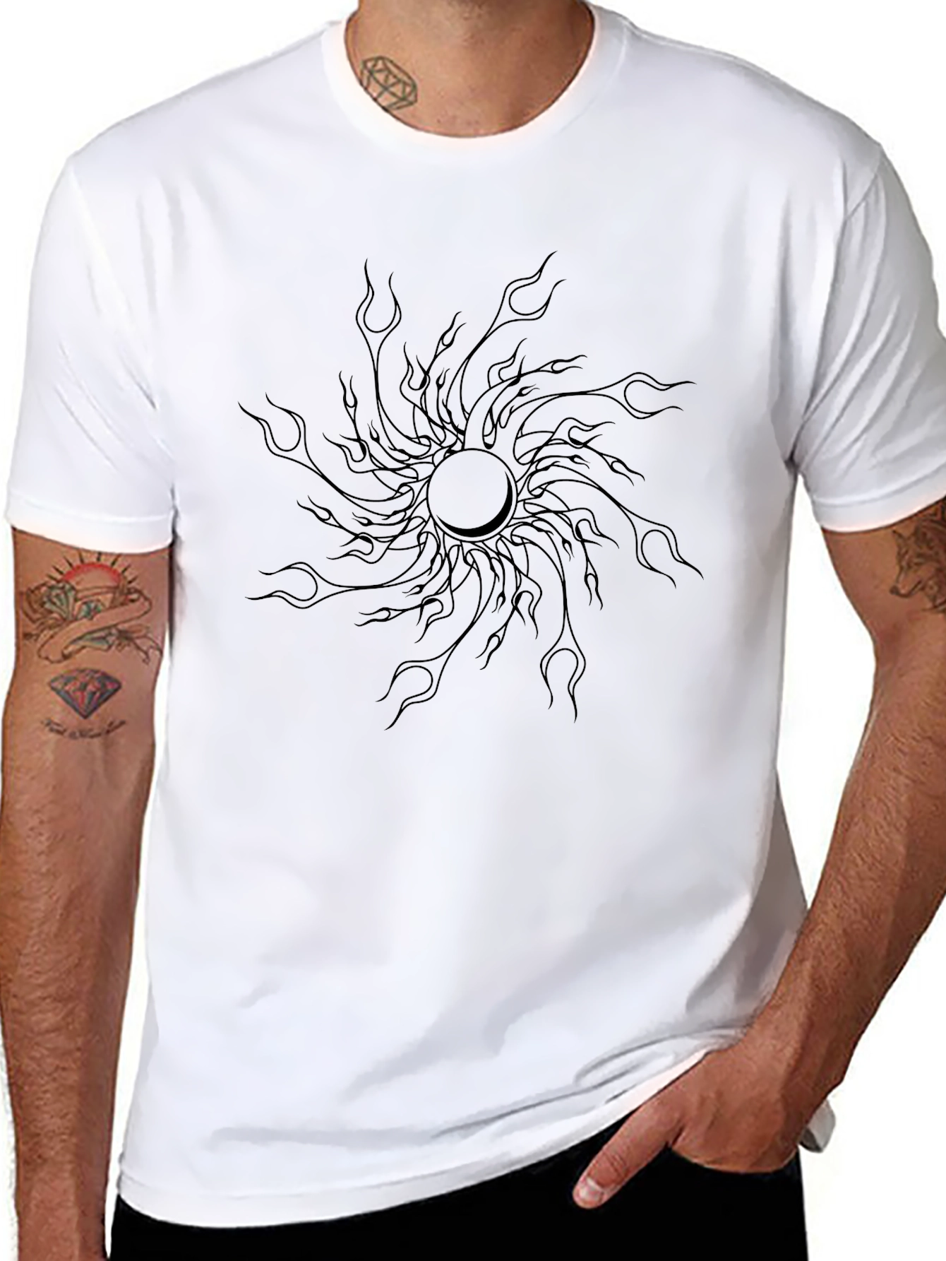 Mens Black T-Shirt with Sunburst Design