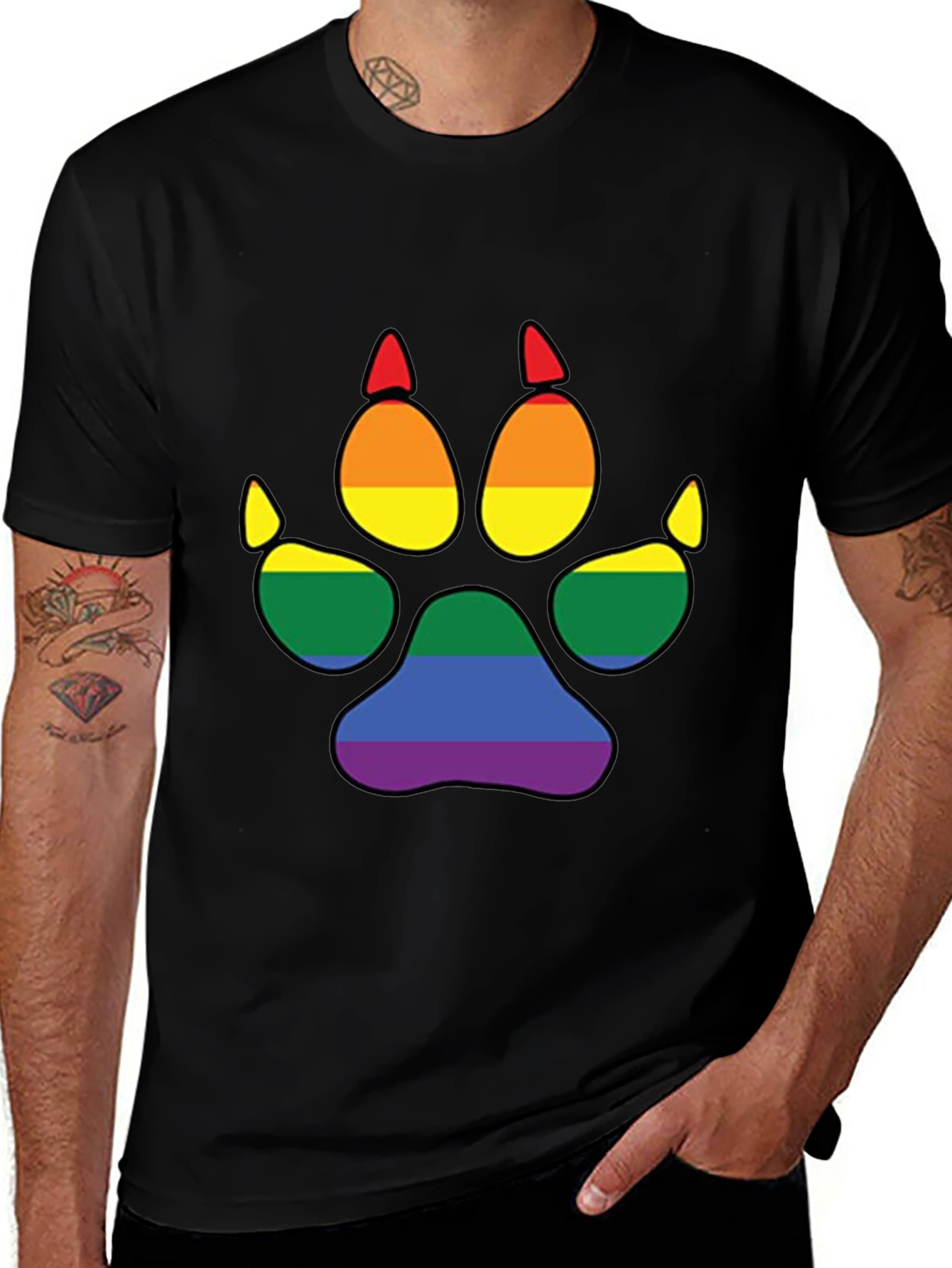 LGBT Pride Paw Print Black T-Shirt