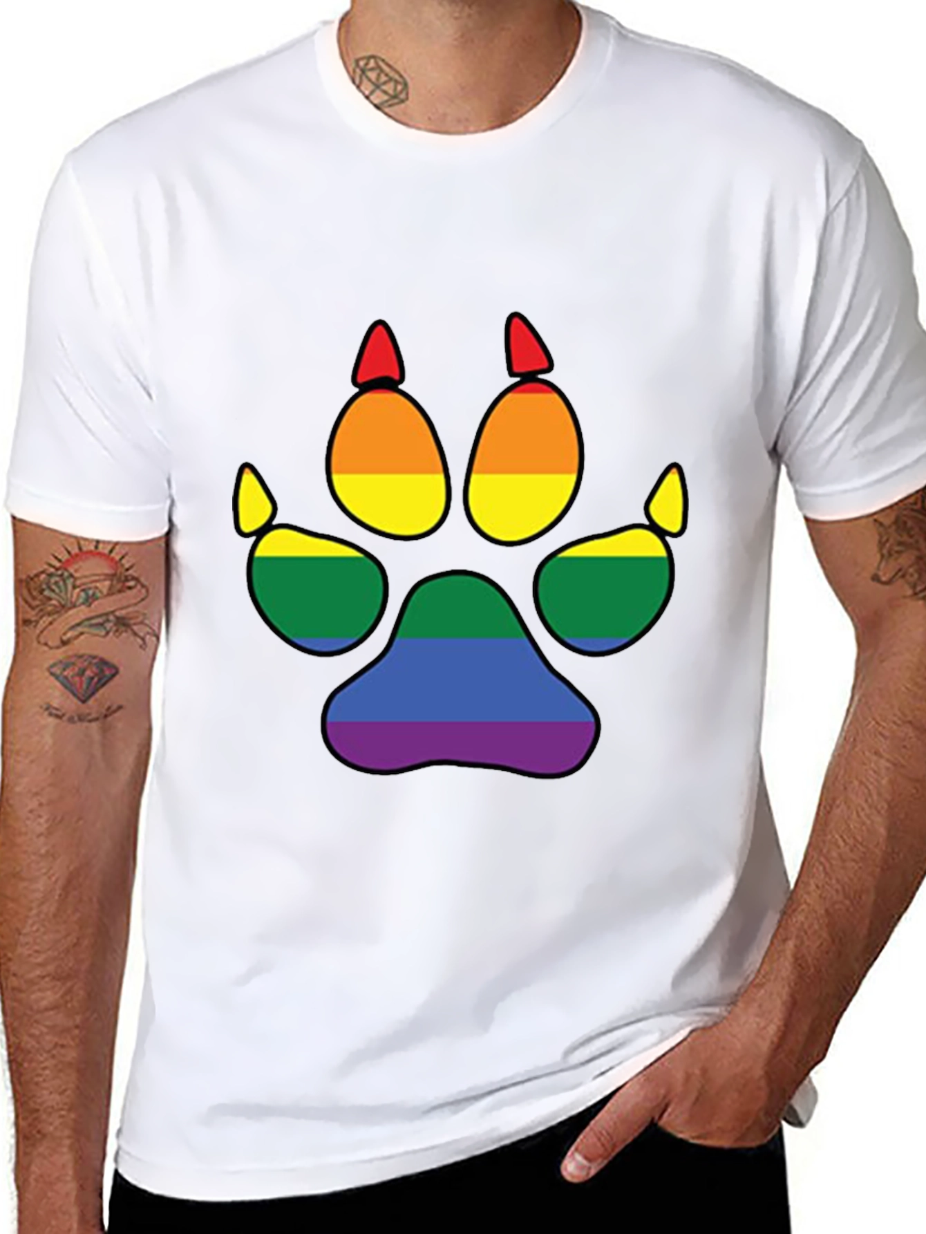 LGBT Pride Paw Print Black T-Shirt