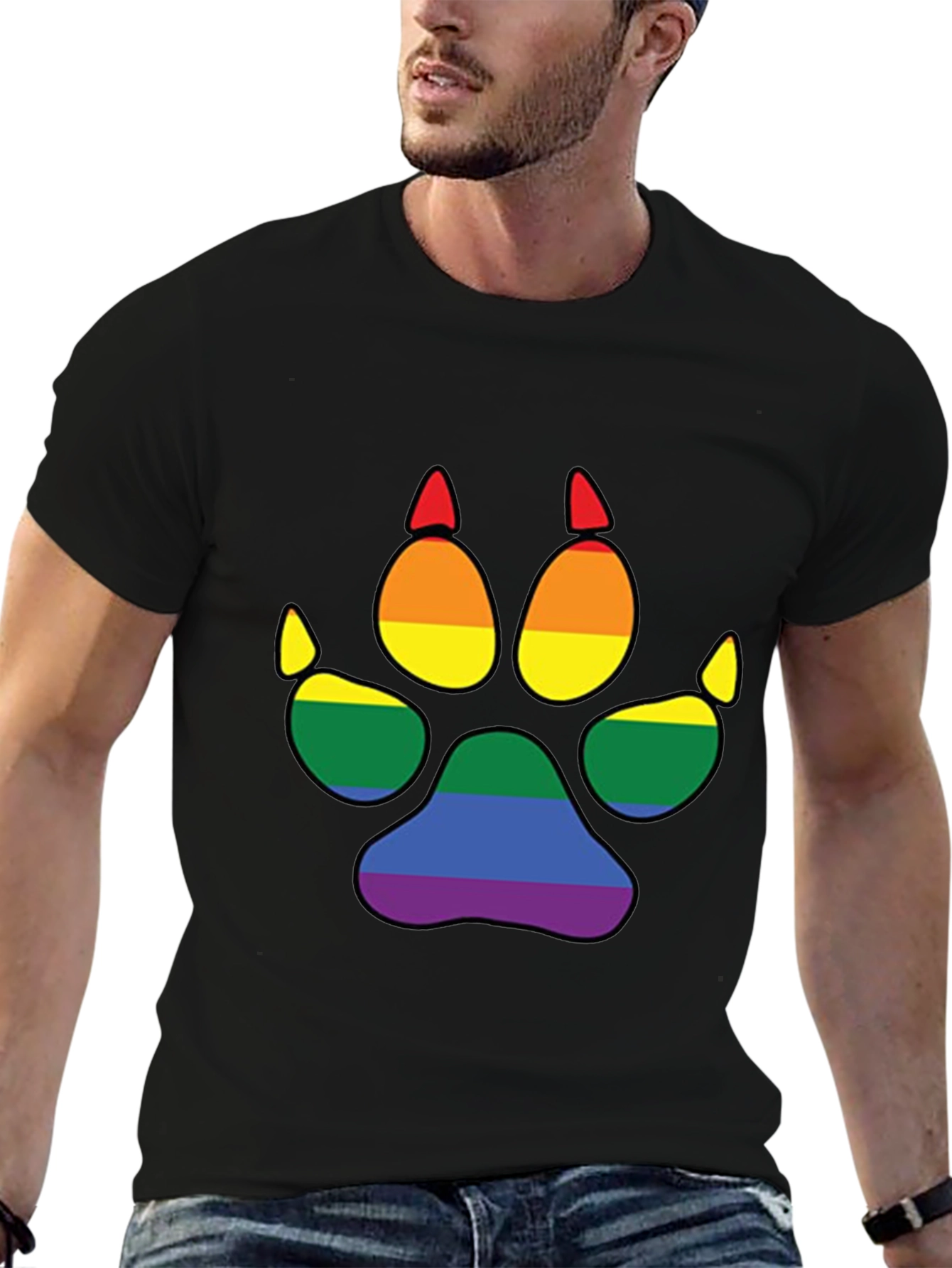 LGBT Pride Paw Print Black T-Shirt