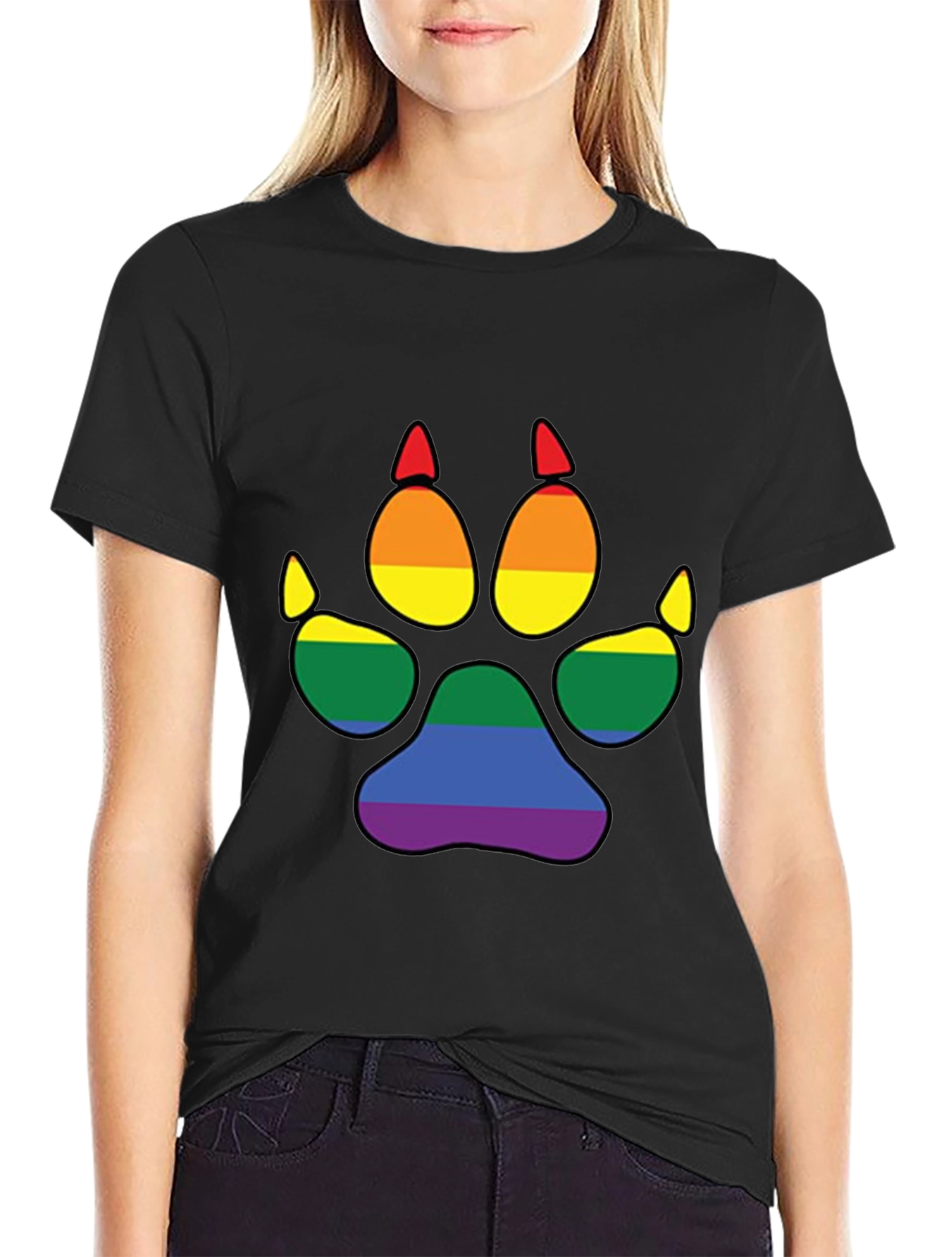 LGBT Pride Paw Print Black T-Shirt