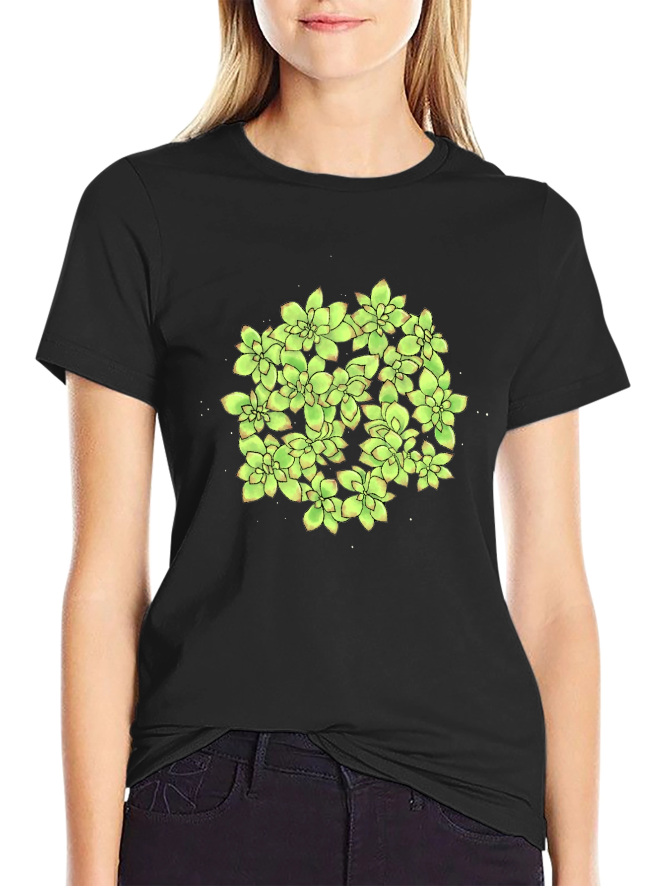 Succulent Graphic Black T-Shirt