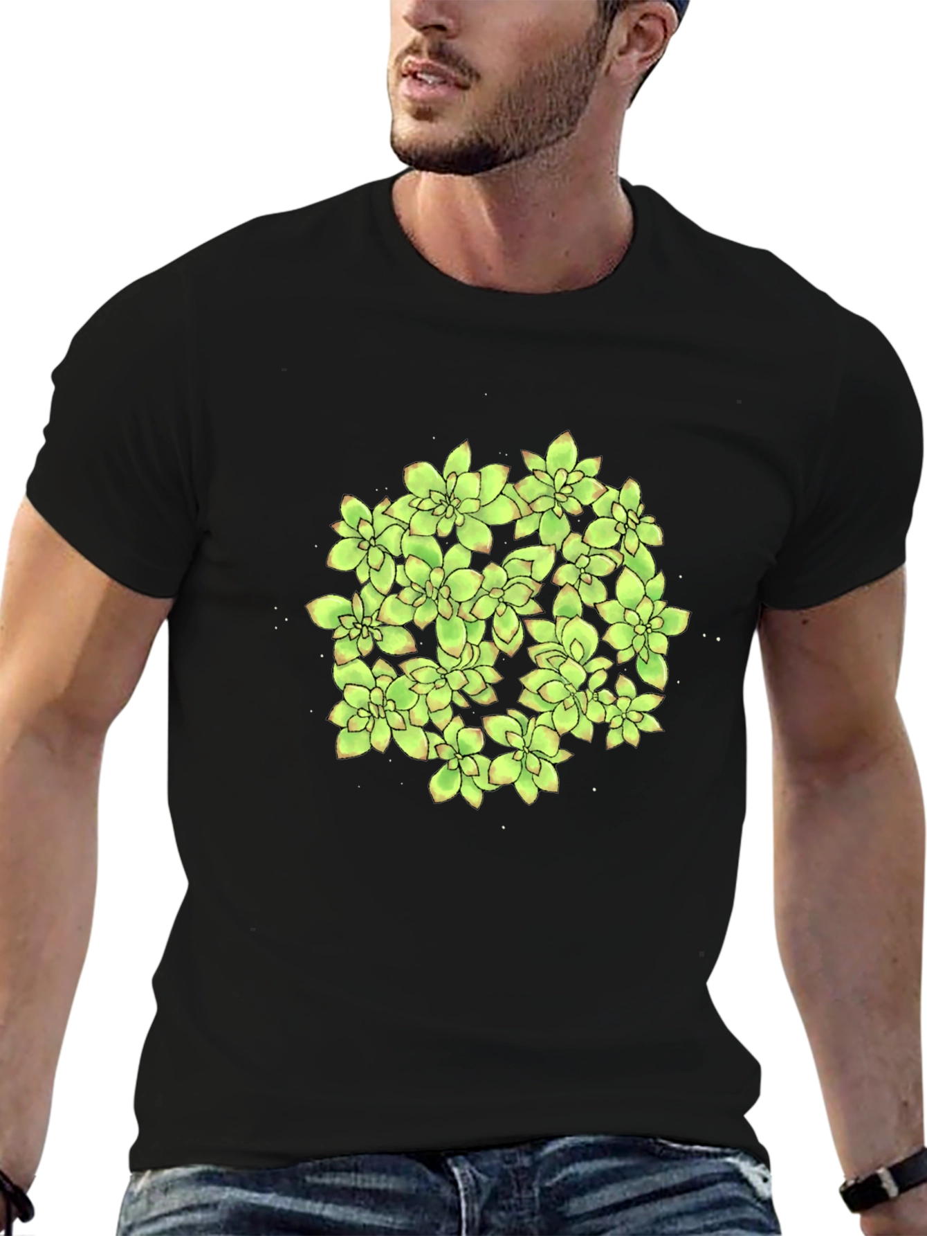 Succulent Graphic Black T-Shirt