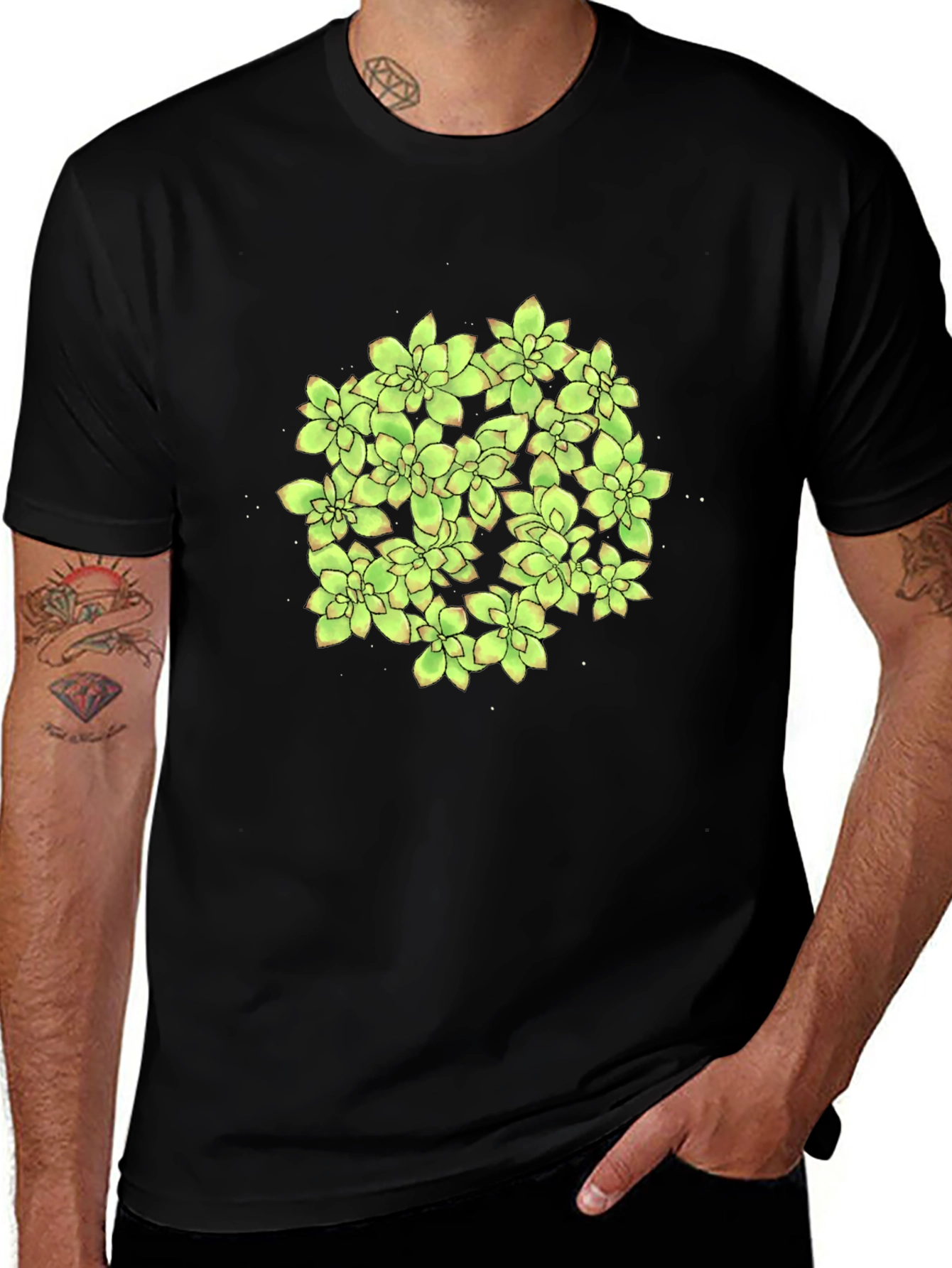 Succulent Graphic Black T-Shirt