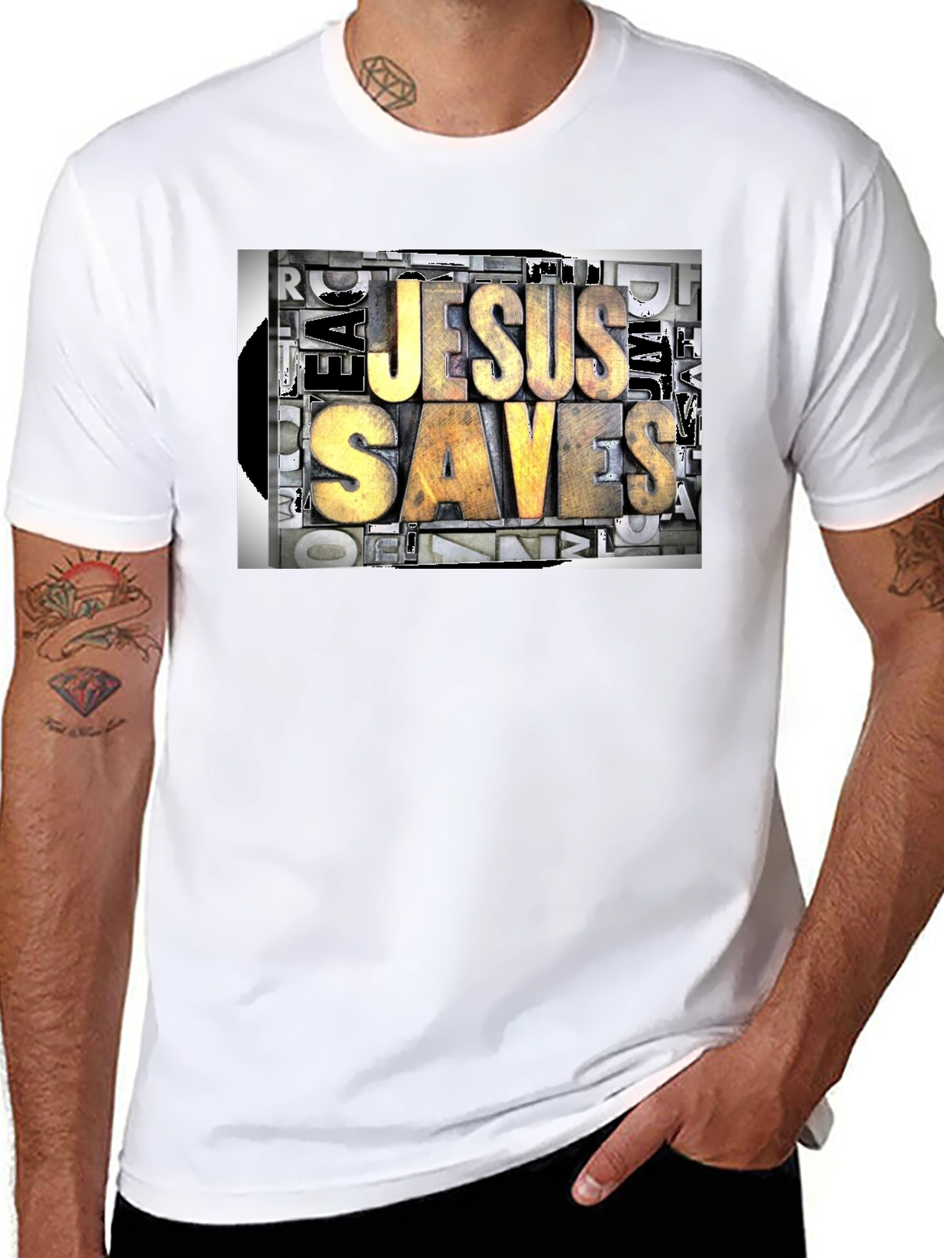 Jesus Saves Graphic Print Black T-Shirt