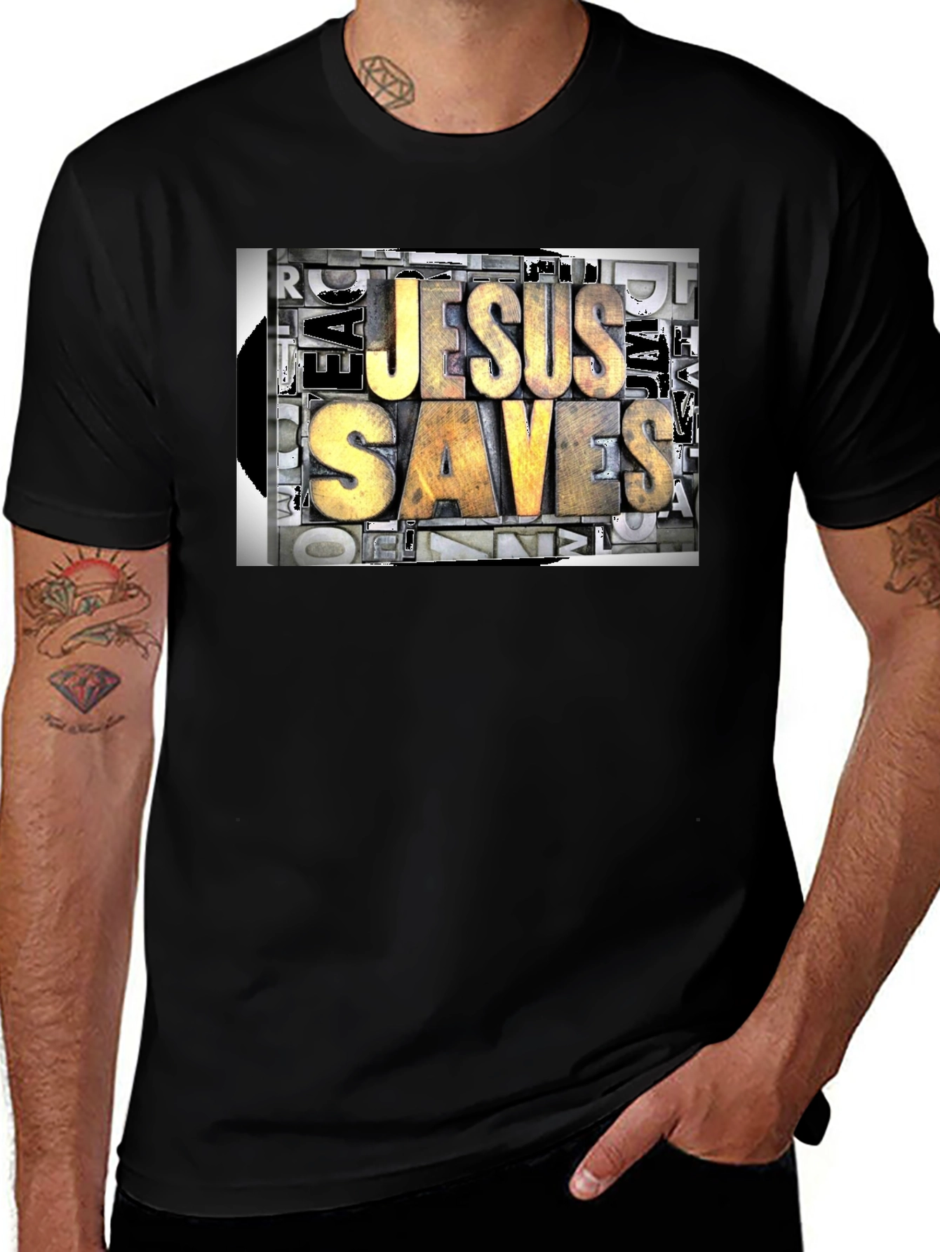 Jesus Saves Graphic Print Black T-Shirt