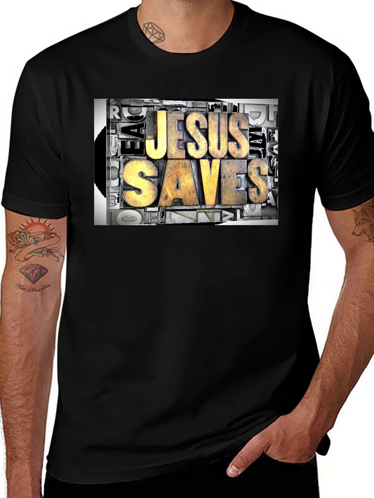 Jesus Saves Graphic Print Black T-Shirt